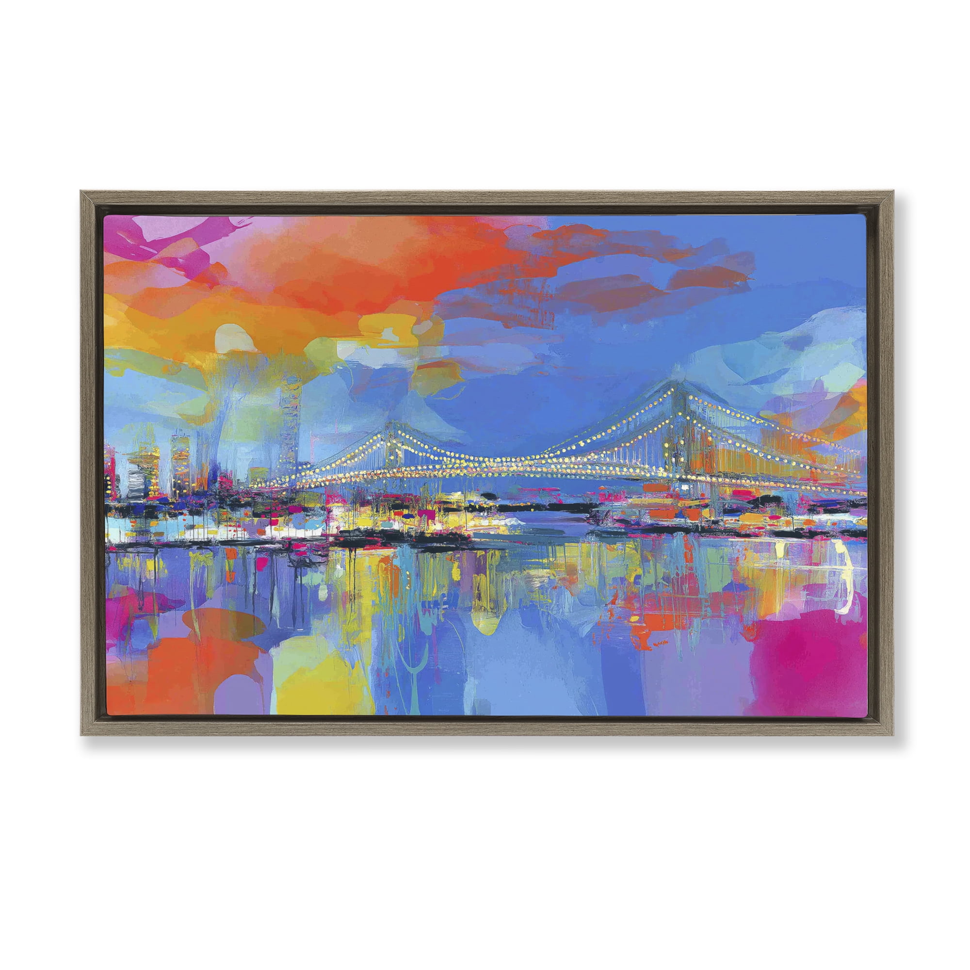 Stupell Industries Bay Bridge Aglow at Sunrise Brown Framed Floater Canvas Wall Art, design by Chromatic Storm Studio