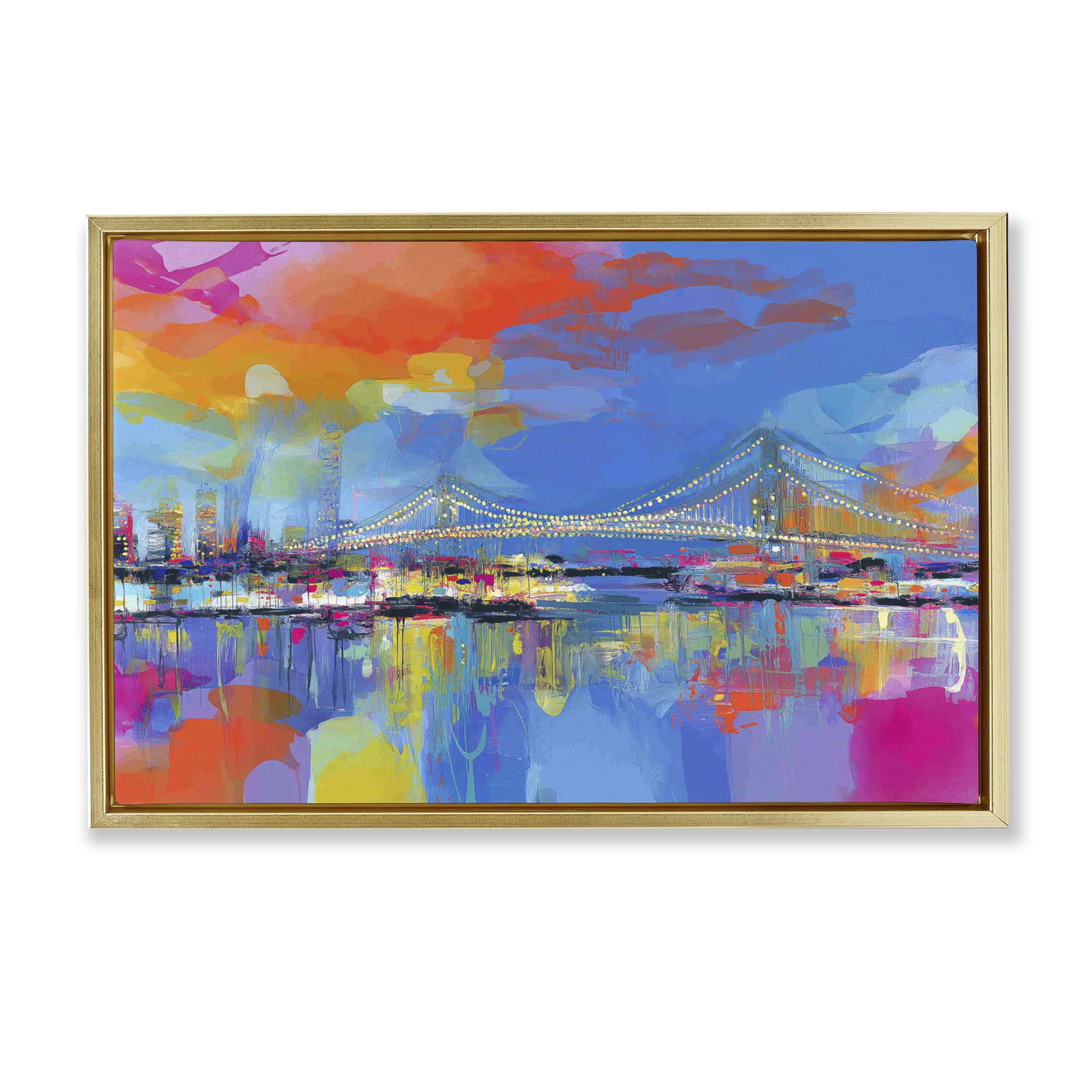 Stupell Industries Bay Bridge Aglow at Sunrise Gold Framed Floater Canvas Wall Art, design by Chromatic Storm Studio