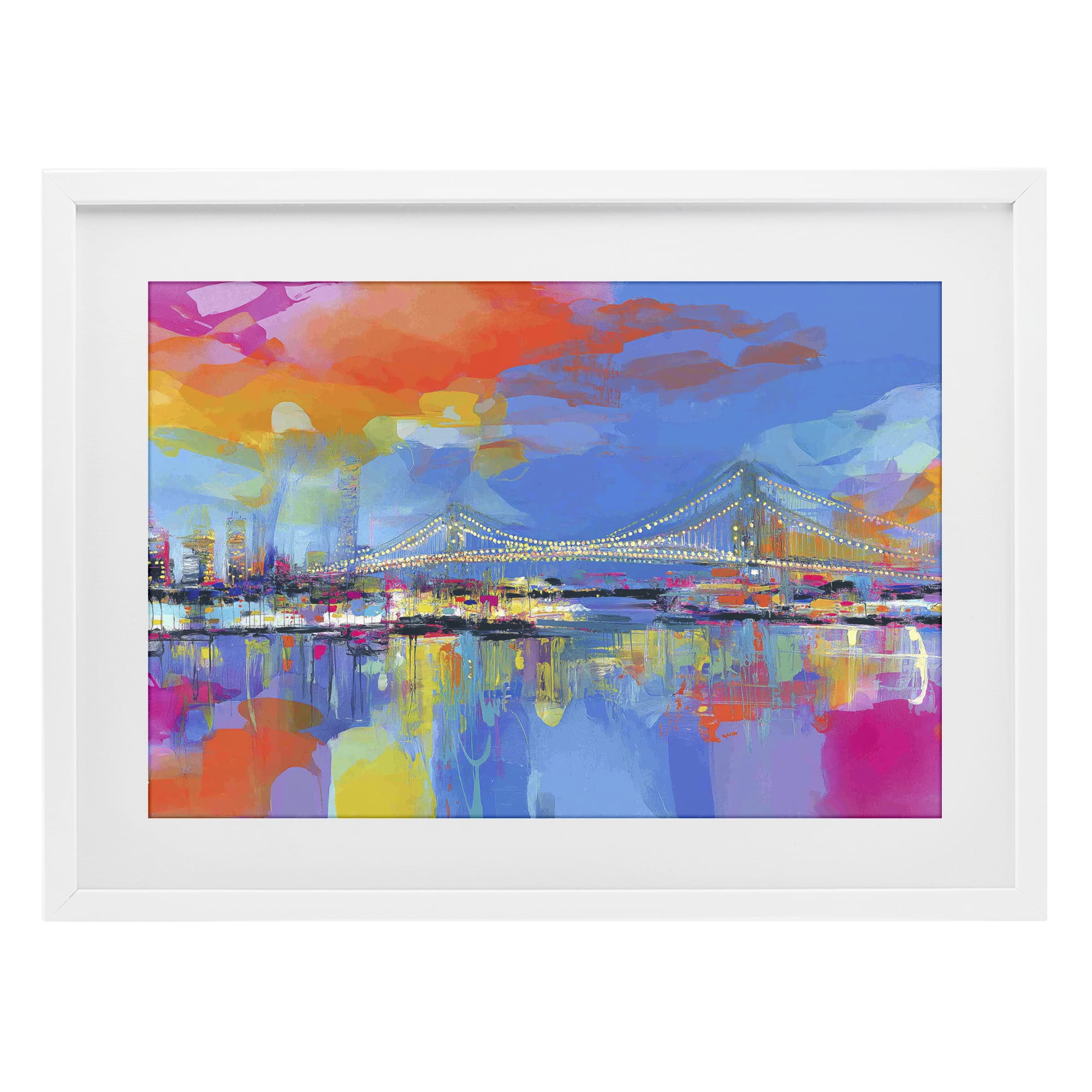 Stupell Industries Bay Bridge Aglow at Sunrise White Framed Print Under Glass, design by Chromatic Storm Studio