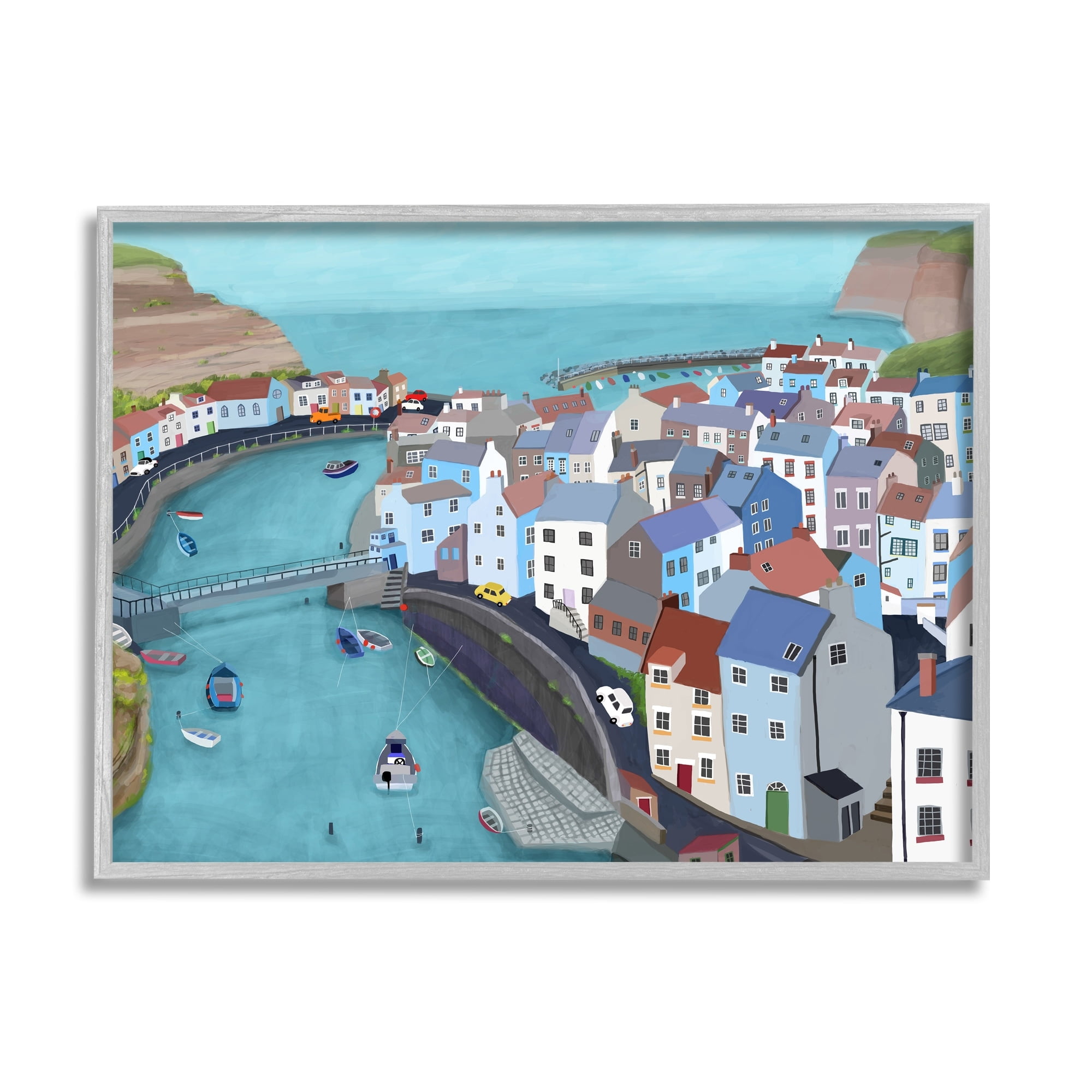 Stupell Industries Bay Harbor Town Port Land Bridges Building Architecture ,20 x 16, Design by Carla Daly