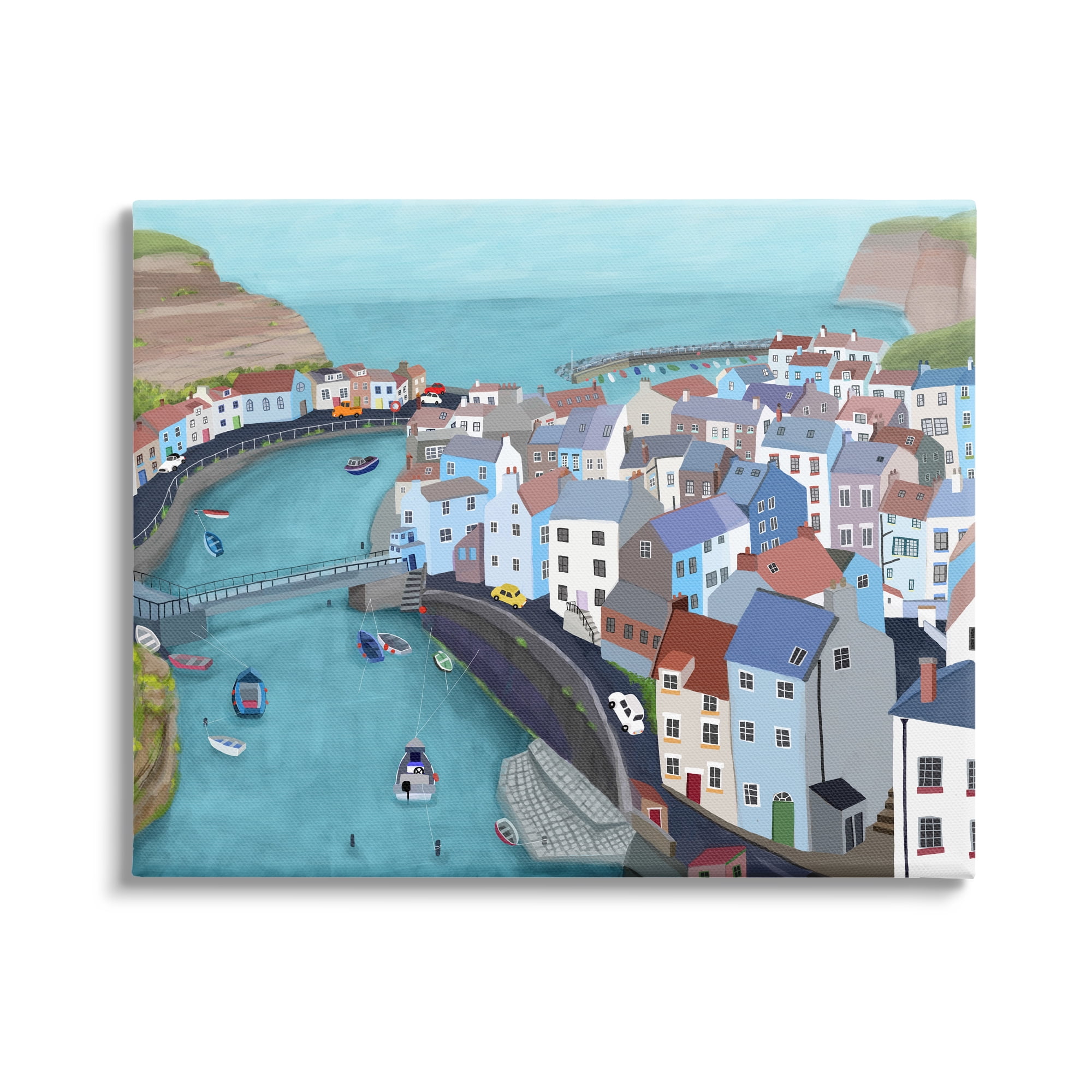 Stupell Industries Bay Harbor Town Port Land Bridges Building Architecture ,48 x 36, Design by Carla Daly