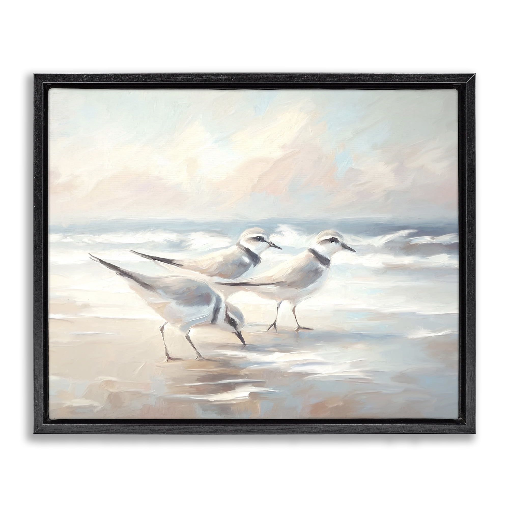 Stupell Industries Bay with Beach Birds Coastal Painting Black Floater Framed Canvas Art Print Wall Art, 31 x 25