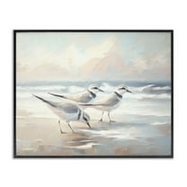 Stupell Industries Bay with Beach Birds Coastal Painting Black Framed Art Print Wall Art, 14 x 11