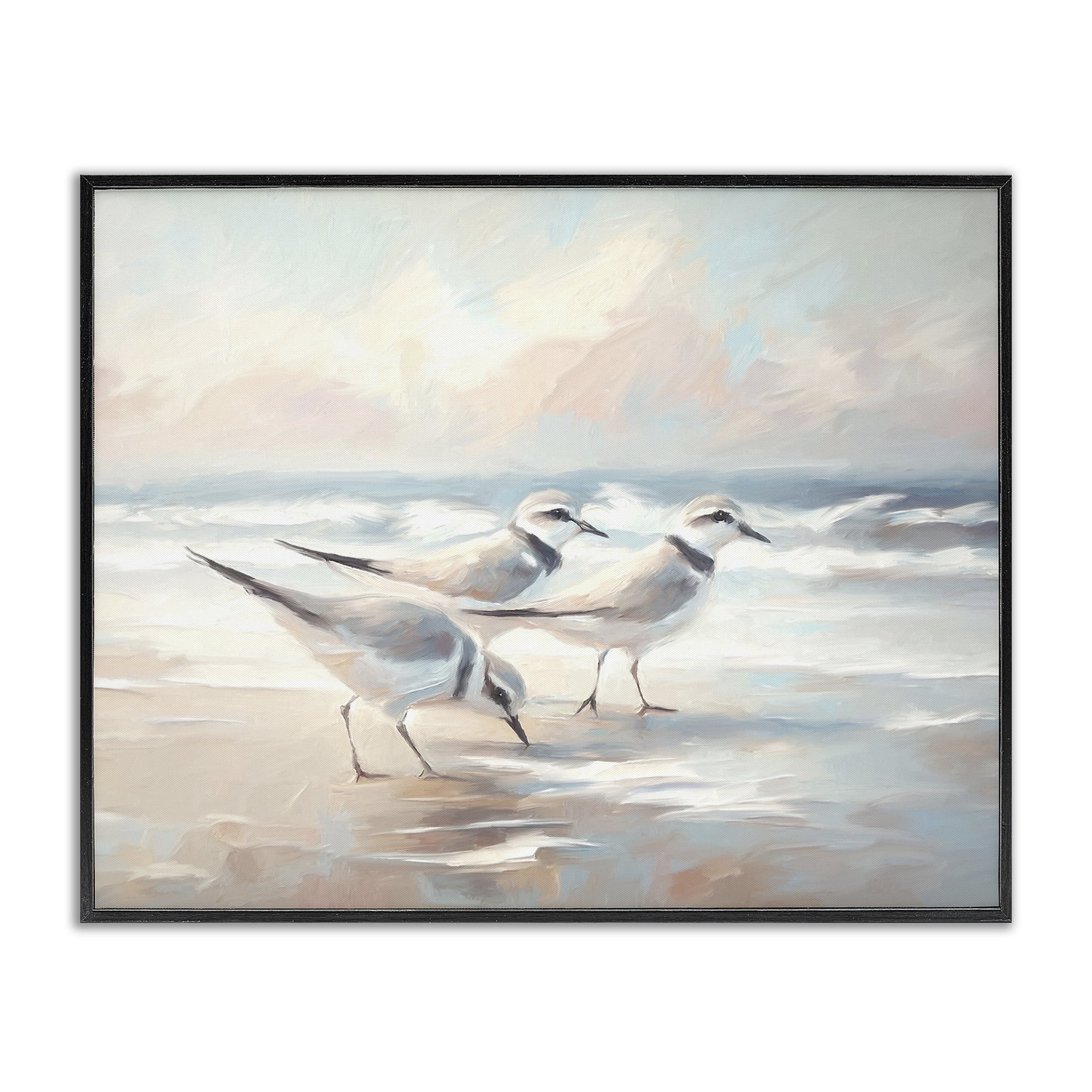 Stupell Industries Bay with Beach Birds Coastal Painting Black Framed Art Print Wall Art, 30 x 24