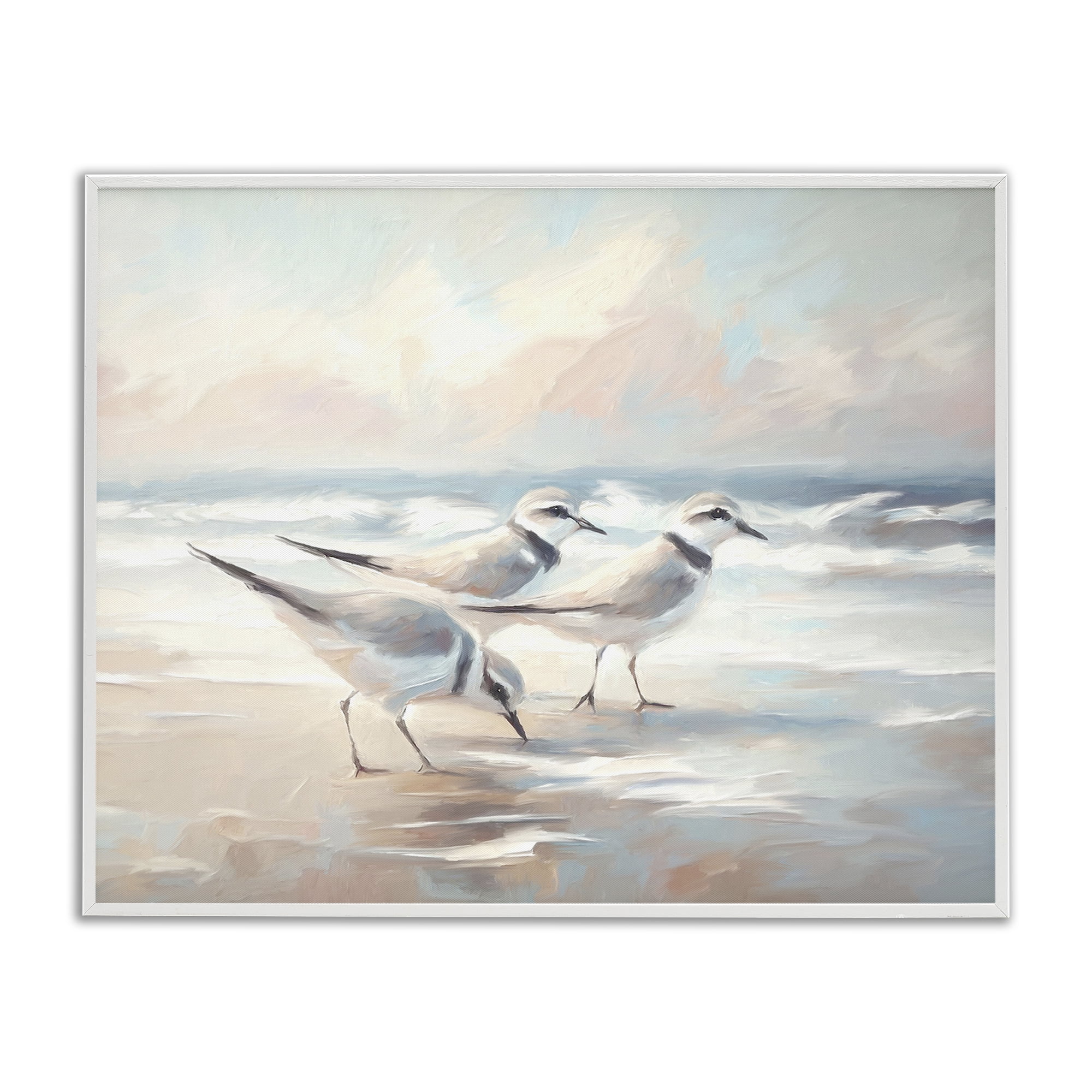 Stupell Industries Bay with Beach Birds Coastal Painting White Framed Art Print Wall Art, 30 x 24