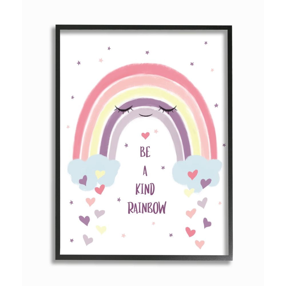 Stupell Industries Be A Kind Rainbow Quote Kid's Room Heart Details Framed Wall Art Design by Ziwei Li, 16" x 20", Black Framed