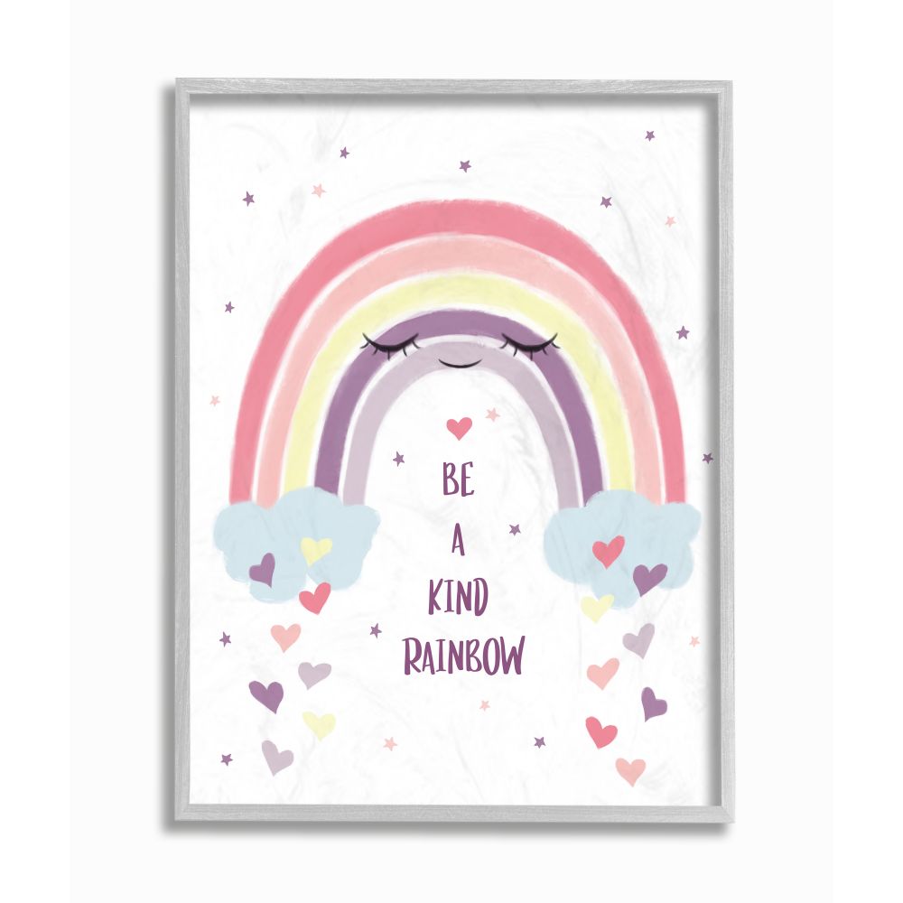 Stupell Industries Be A Kind Rainbow Quote Kid's Room Heart Details Framed Wall Art Design by Ziwei Li, 16" x 20", Gray Framed