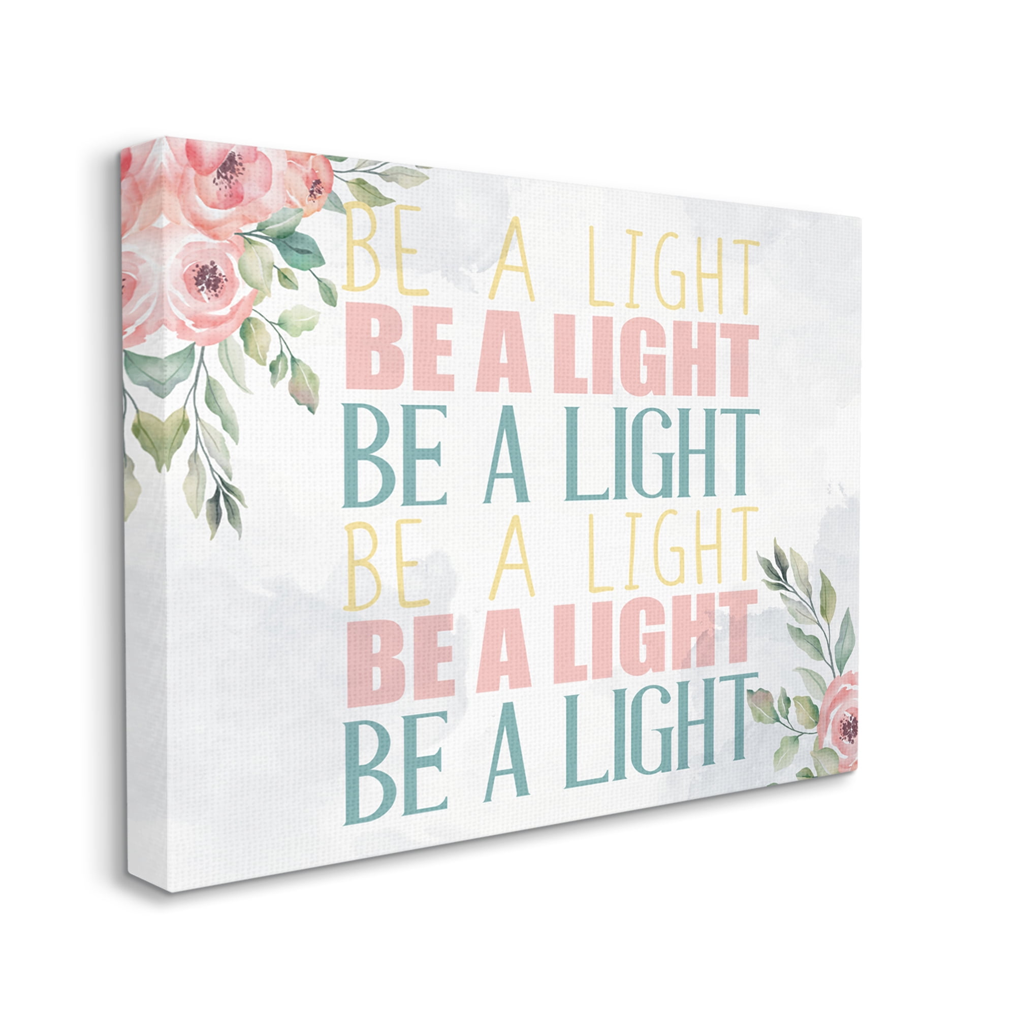 Stupell Industries Be A Light Text Repeated Typography Floral Detail Canvas Wall Art by Kim Allen