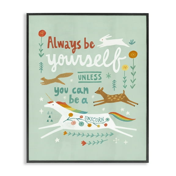 Stupell Industries Be A Unicorn with Wildlife Animals Painting Black Framed Art Print Wall Art, 11 x 14