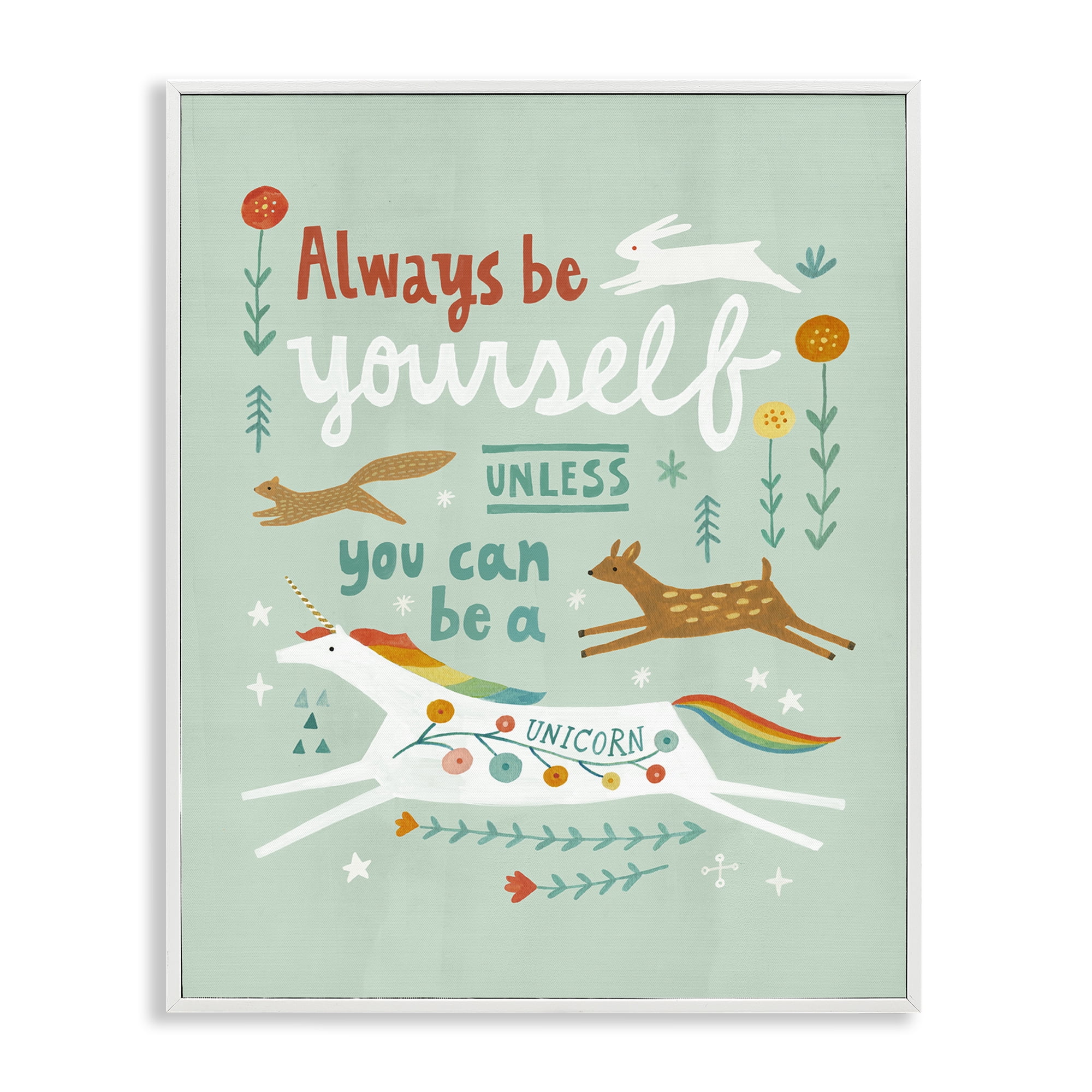 Stupell Industries Be A Unicorn with Wildlife Animals Painting White Framed Art Print Wall Art, 16 x 20