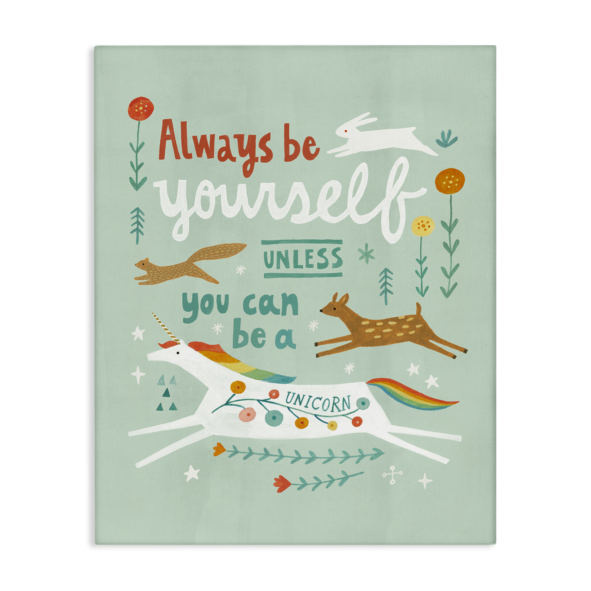 Stupell Industries Be A Unicorn with Wildlife Animals Painting Wrapped Canvas Art Print Wall Art, 36 x 48