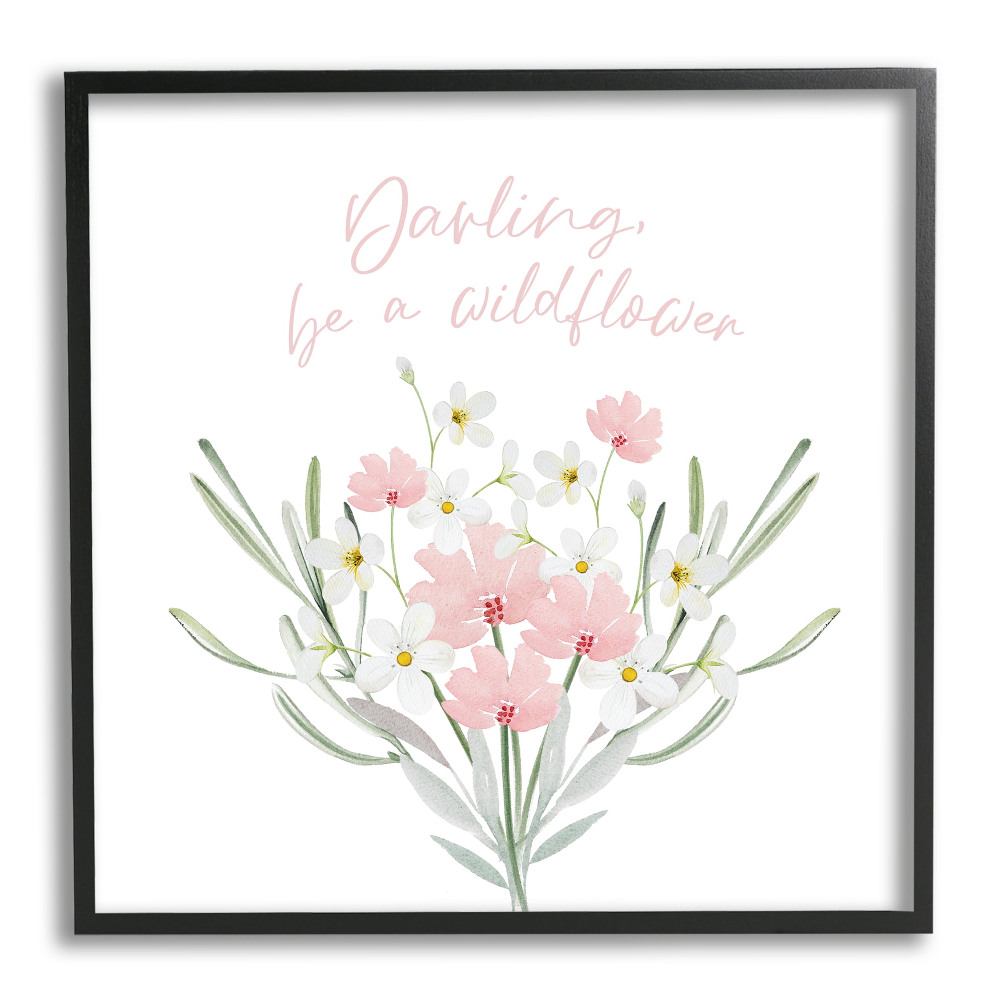 Stupell Industries Be A Wildflower Phrase Botanical & Floral Painting Black Framed Art Print Wall Art, 12 x 12