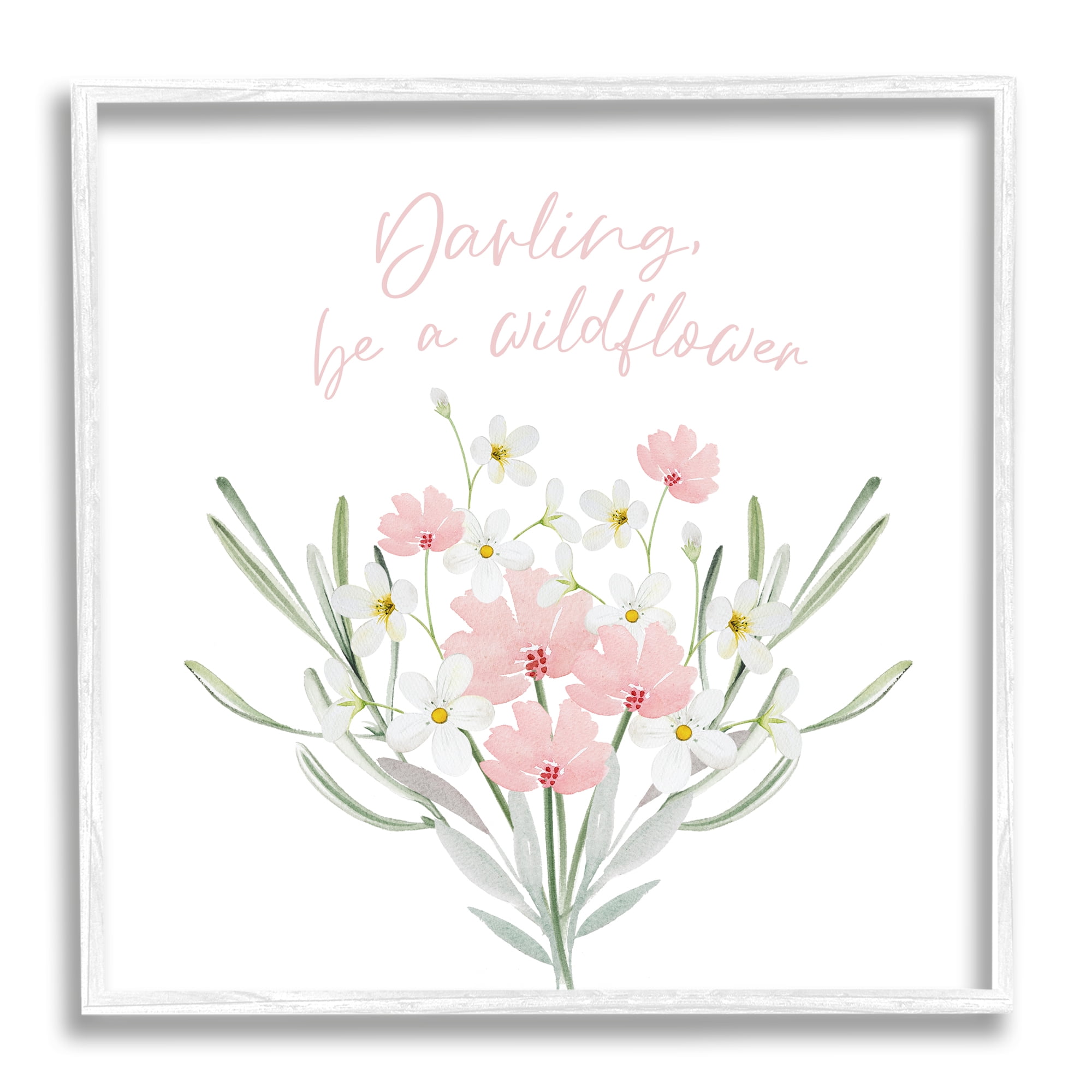 Stupell Industries Be A Wildflower Phrase Botanical & Floral Painting White Framed Art Print Wall Art, 12 x 12