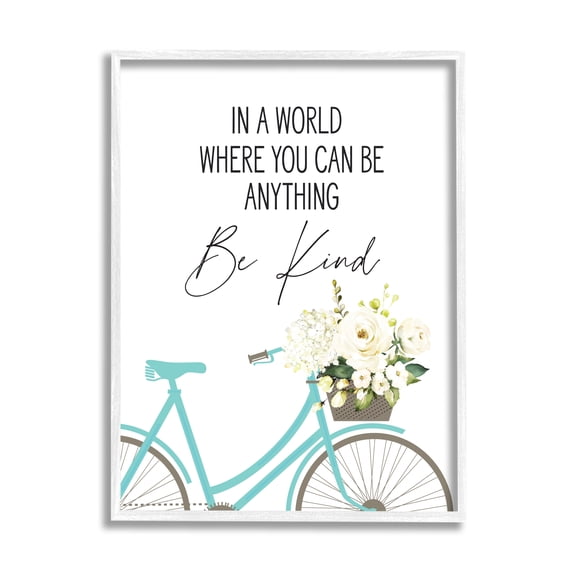 Stupell Industries Be Anything Be Kind Sentiment Blue Bicycle White Floral, 11 x 14, Designed by Lettered and Lined