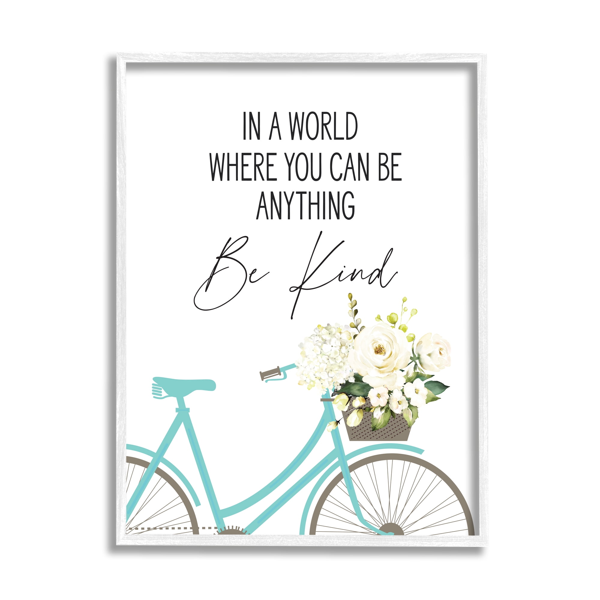 Stupell Industries Be Anything Be Kind Sentiment Blue Bicycle White Floral, 16 x 20, Designed by Lettered and Lined
