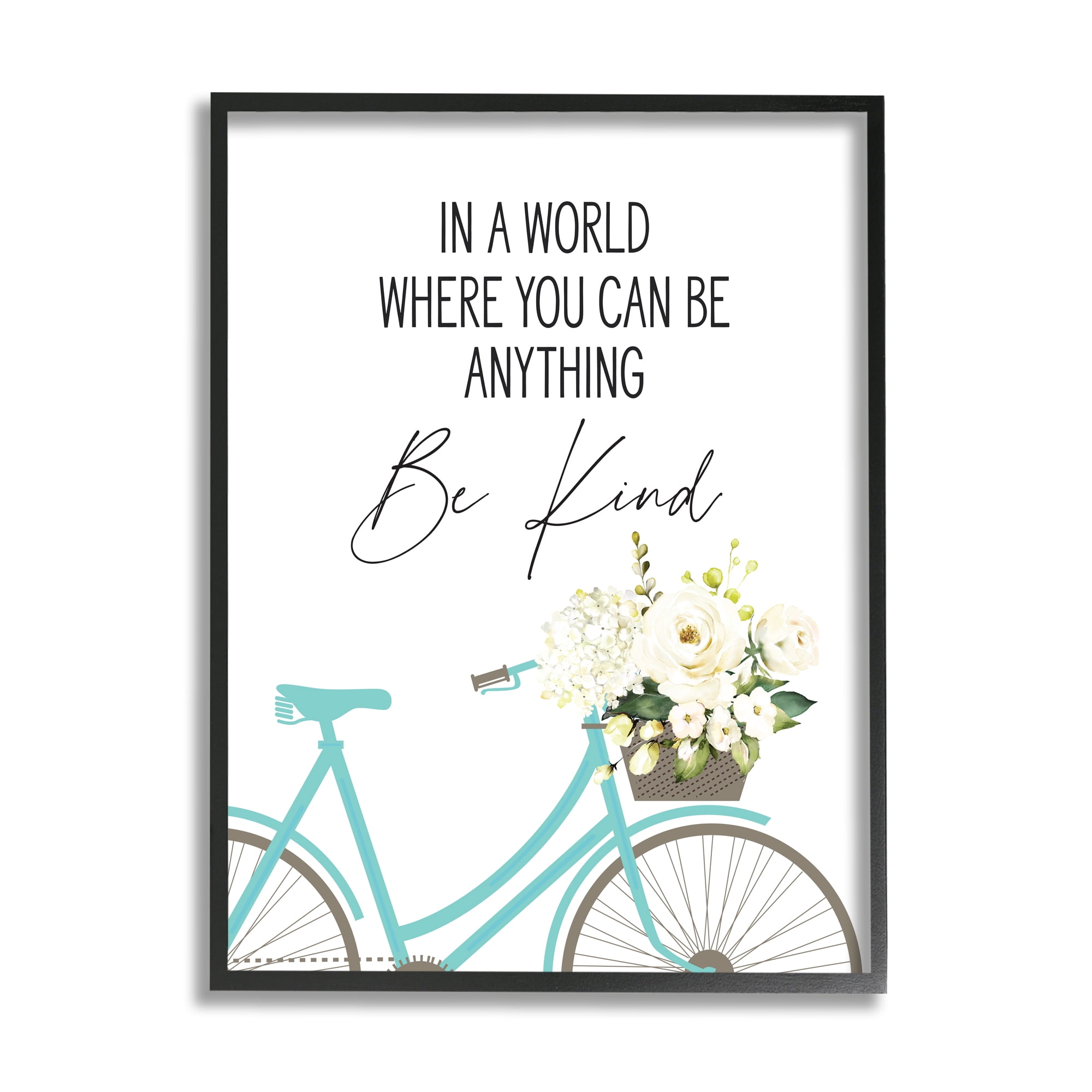 Stupell Industries Be Anything Be Kind Sentiment Blue Bicycle White Floral, 16 x 20, Designed by Lettered and Lined