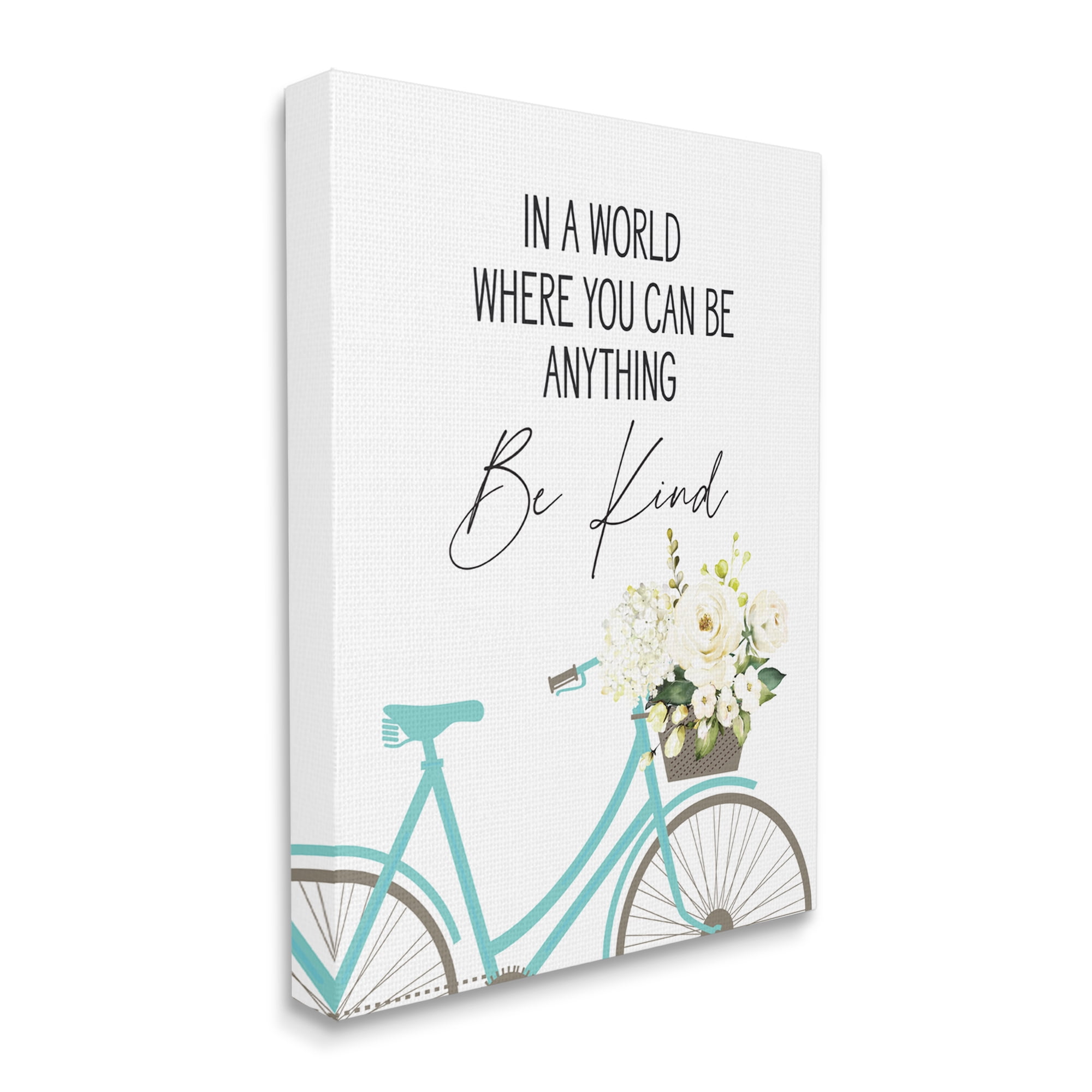 Be Kind Blue Bicycle and White Floral Canvas Wall Art, 24 x 30