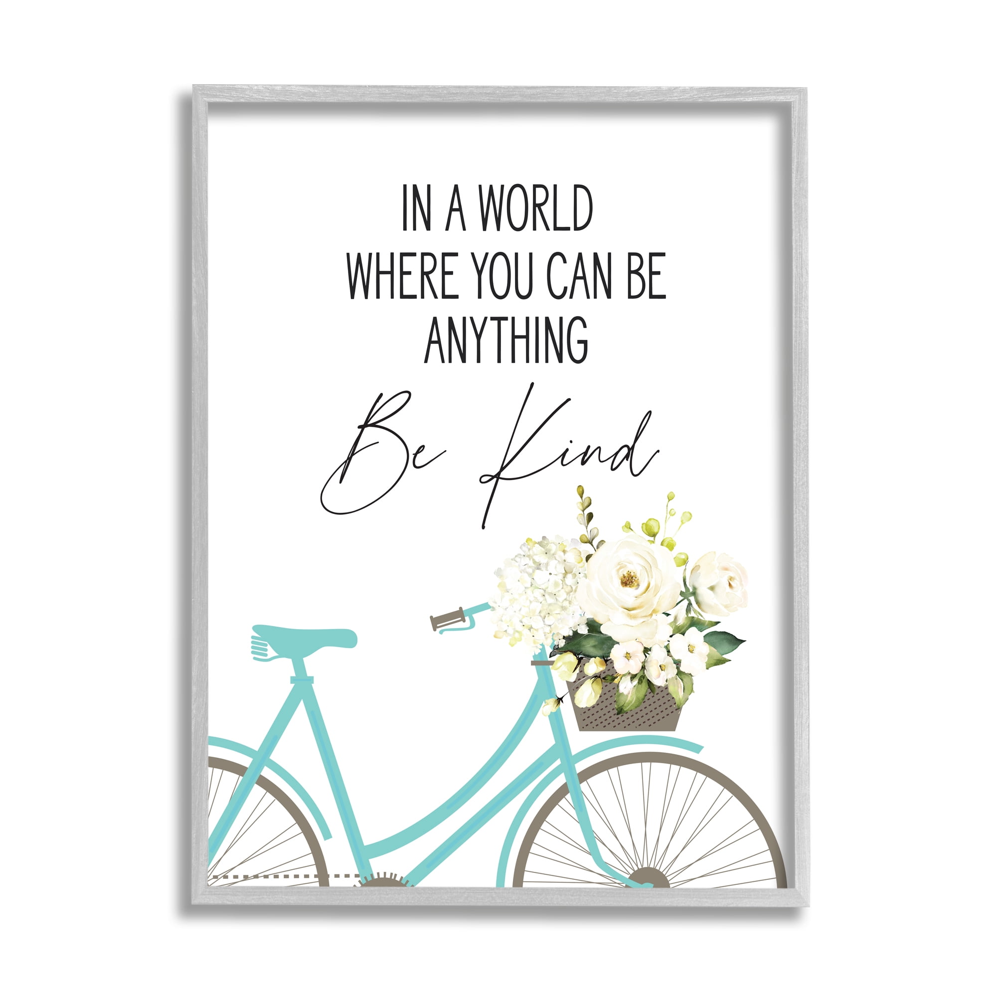 Stupell Industries Be Anything Be Kind Sentiment Blue Bicycle White Floral, 24 x 30, Designed by Lettered and Lined