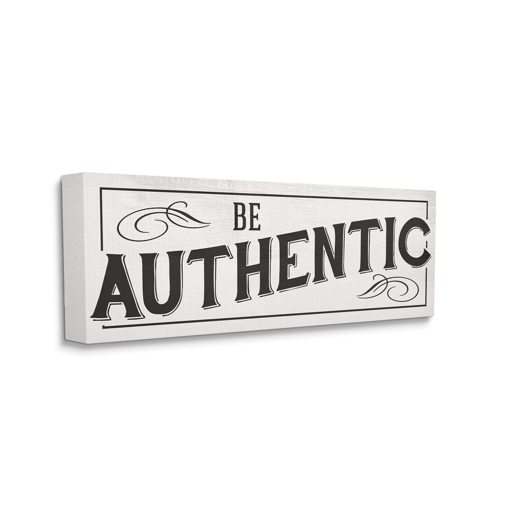Stupell Industries Be Authentic Phrase Bold Black Typography Swirls Canvas Wall Art by Daphne Polselli
