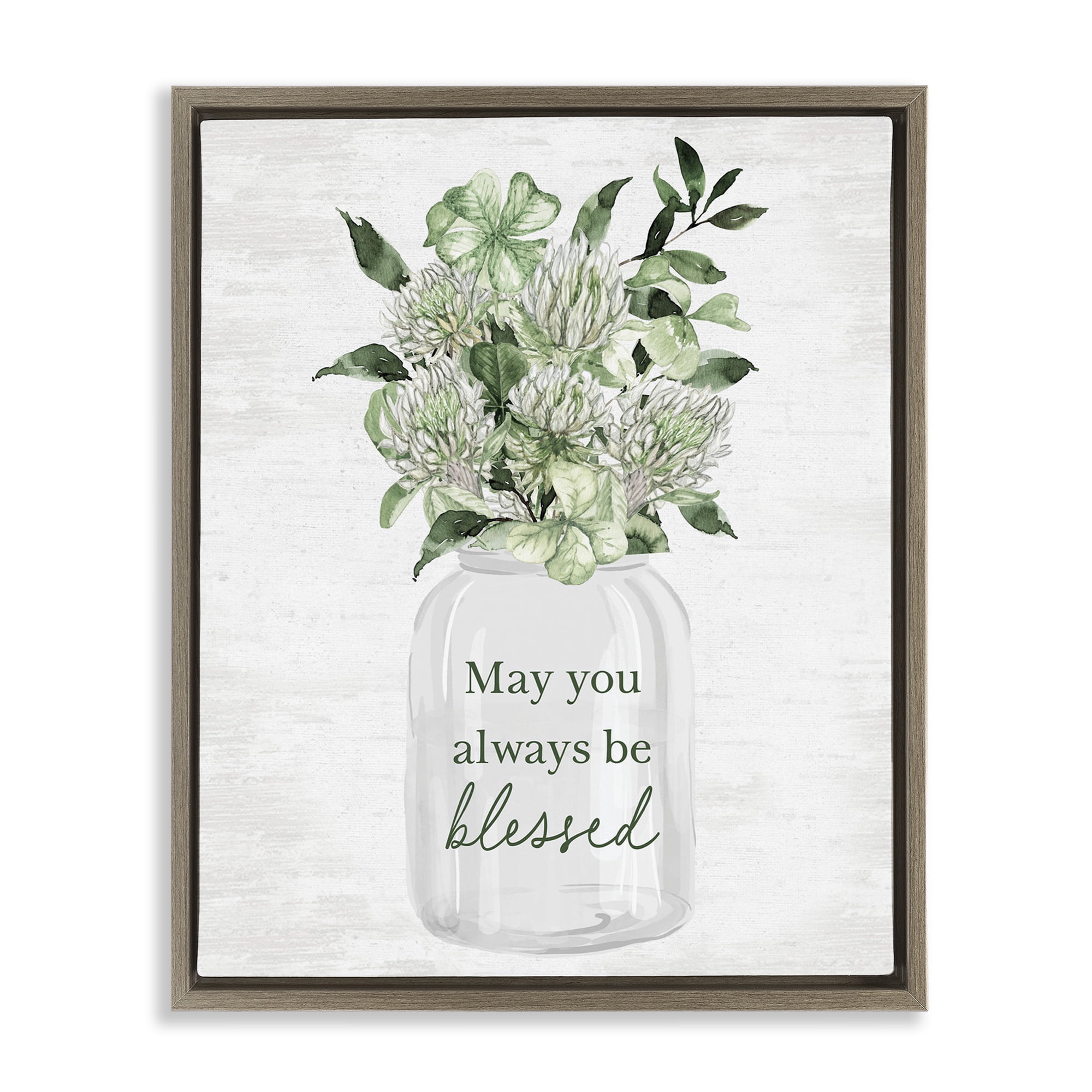 Stupell Industries Be Blessed Bouquet Botanical & Floral Painting Brown Floater Framed Canvas Art Print Wall Art, 25 x 31