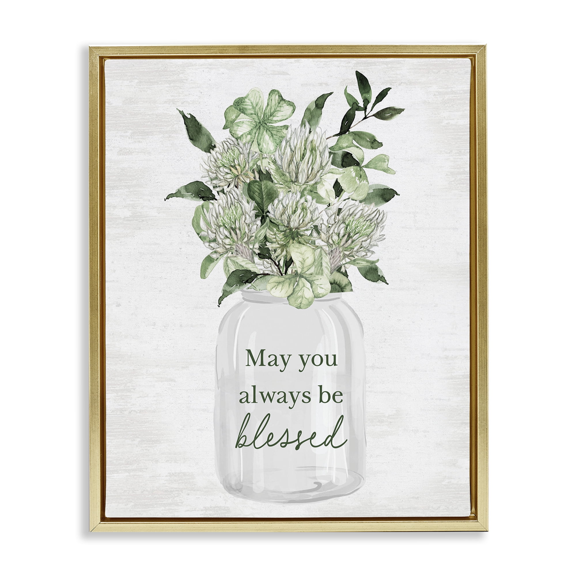 Stupell Industries Be Blessed Bouquet Botanical & Floral Painting Gold Floater Framed Canvas Art Print Wall Art, 25 x 31