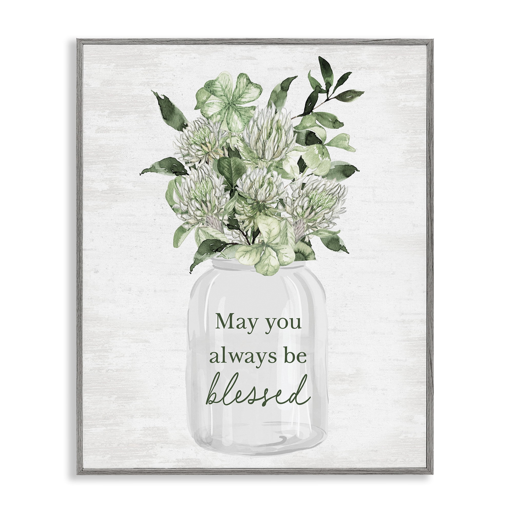 Stupell Industries Be Blessed Bouquet Botanical & Floral Painting Gray Framed Art Print Wall Art, 11 x 14