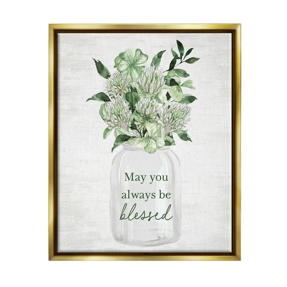 Stupell Industries Be Blessed Herb Bouquet Botanical & Floral Painting Gold Floater Framed Canvas Art Print Wall Art, 17 x 21