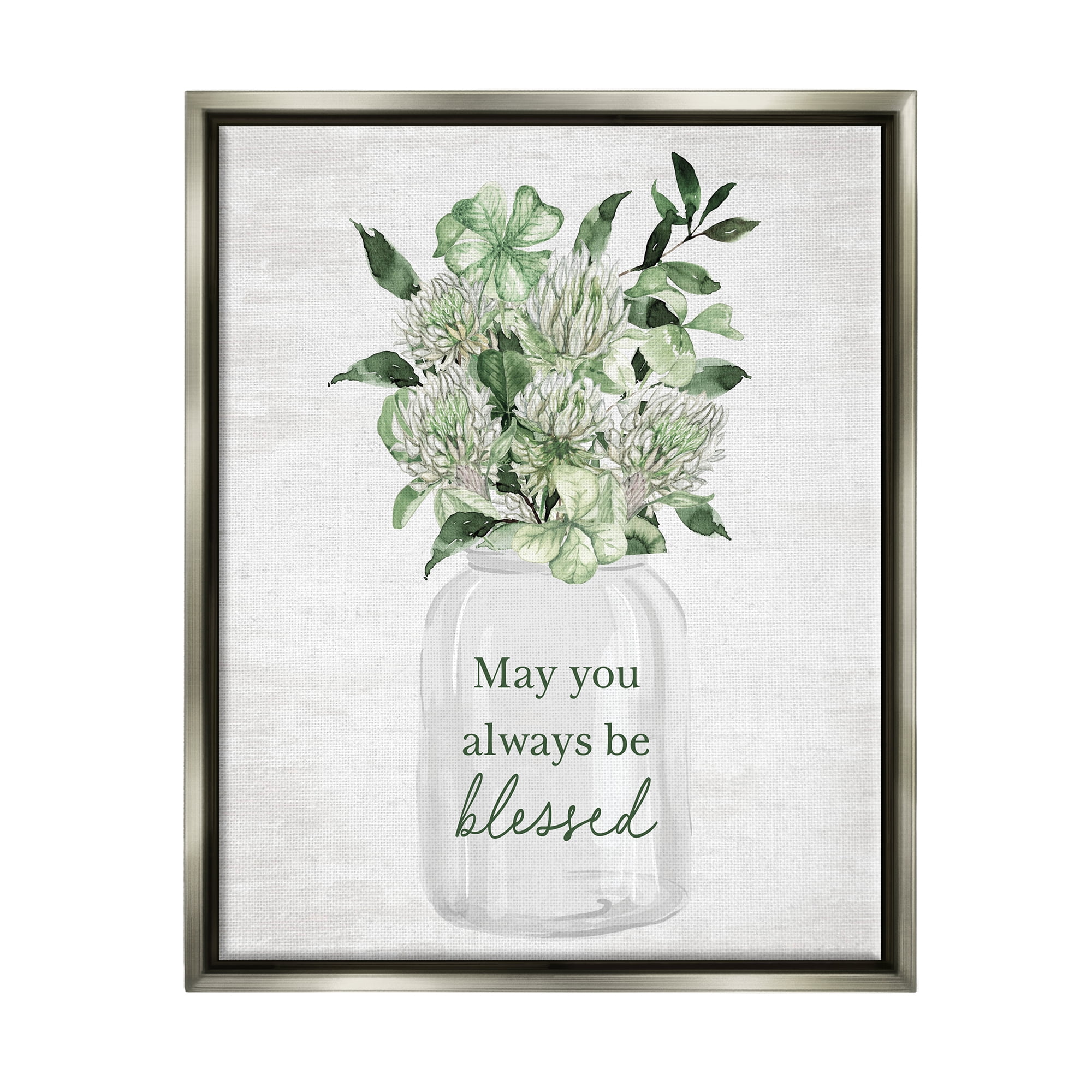 Stupell Industries Be Blessed Herb Bouquet Botanical & Floral Painting Gray Floater Framed Canvas Art Print Wall Art, 17 x 21