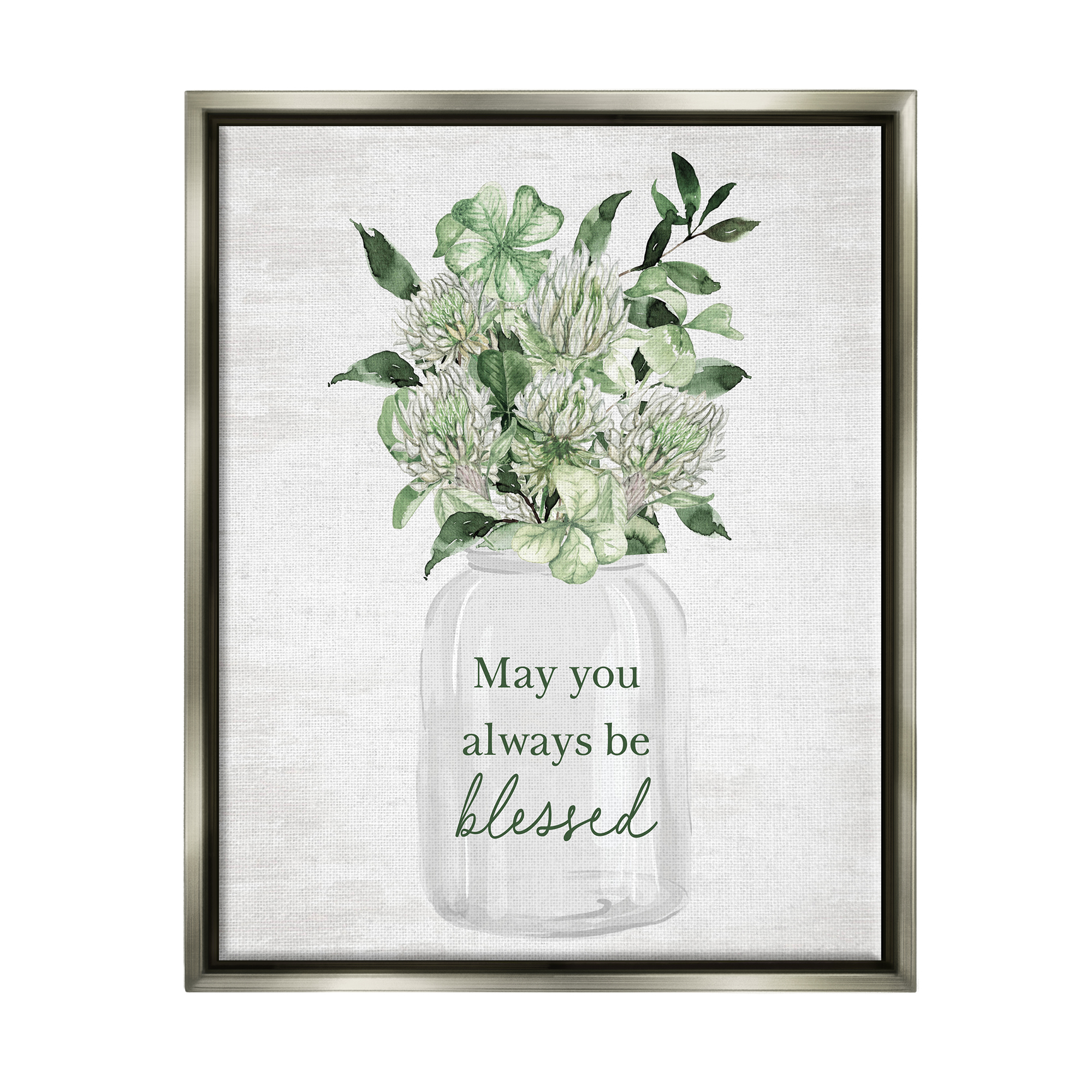 Stupell Industries Be Blessed Herb Bouquet Botanical & Floral Painting Gray Floater Framed Canvas Art Print Wall Art, 25 x 31