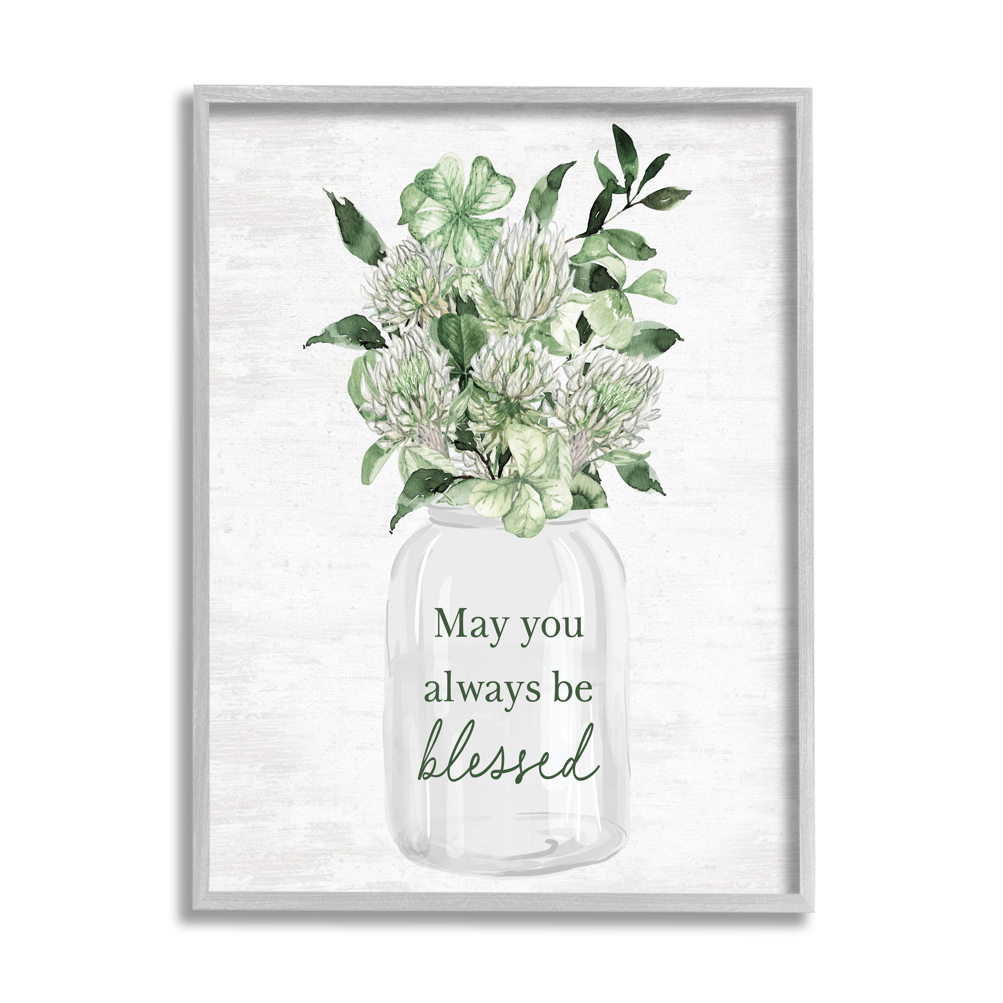 Stupell Industries Be Blessed Herb Bouquet Botanical & Floral Painting Gray Framed Art Print Wall Art, 11 x 14
