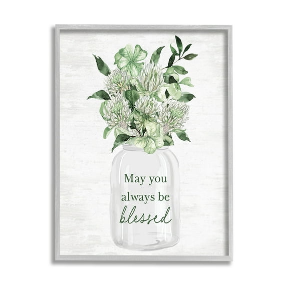 Stupell Industries Be Blessed Herb Bouquet Botanical & Floral Painting Gray Framed Art Print Wall Art, 24 x 30
