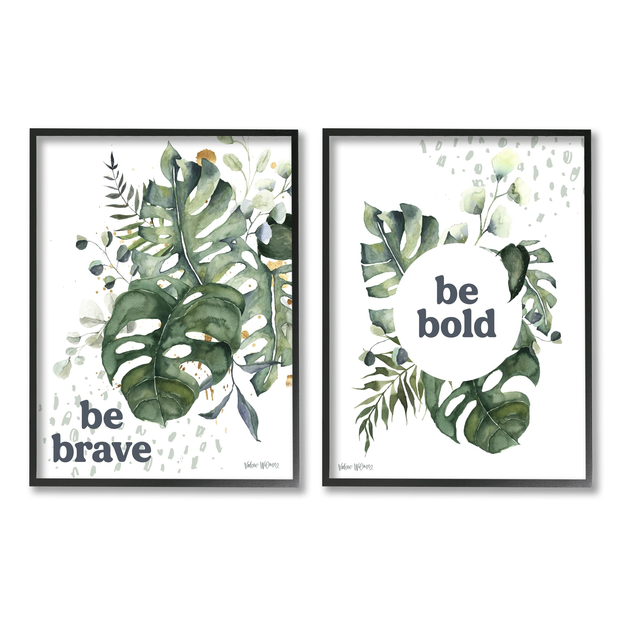 Stupell Industries Be Bold & Brave Quote Botanical Watercolor Monstera Leaves, 11 x 14, Design by Valerie Wieners