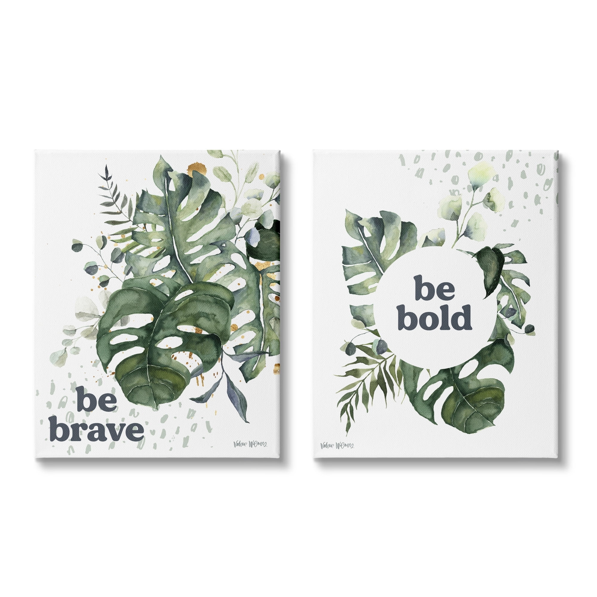 Stupell Industries Be Bold & Brave Quote Botanical Watercolor Monstera Leaves, 16 x 20, Design by Valerie Wieners