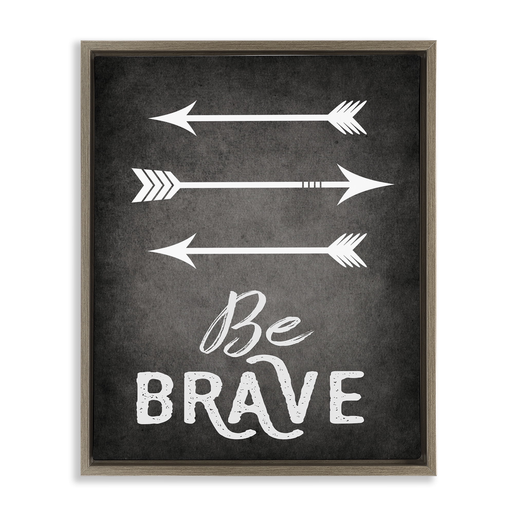 Stupell Industries Be Brave Arrows Typography Painting Brown Floater Framed Canvas Art Print Wall Art, 17 x 21