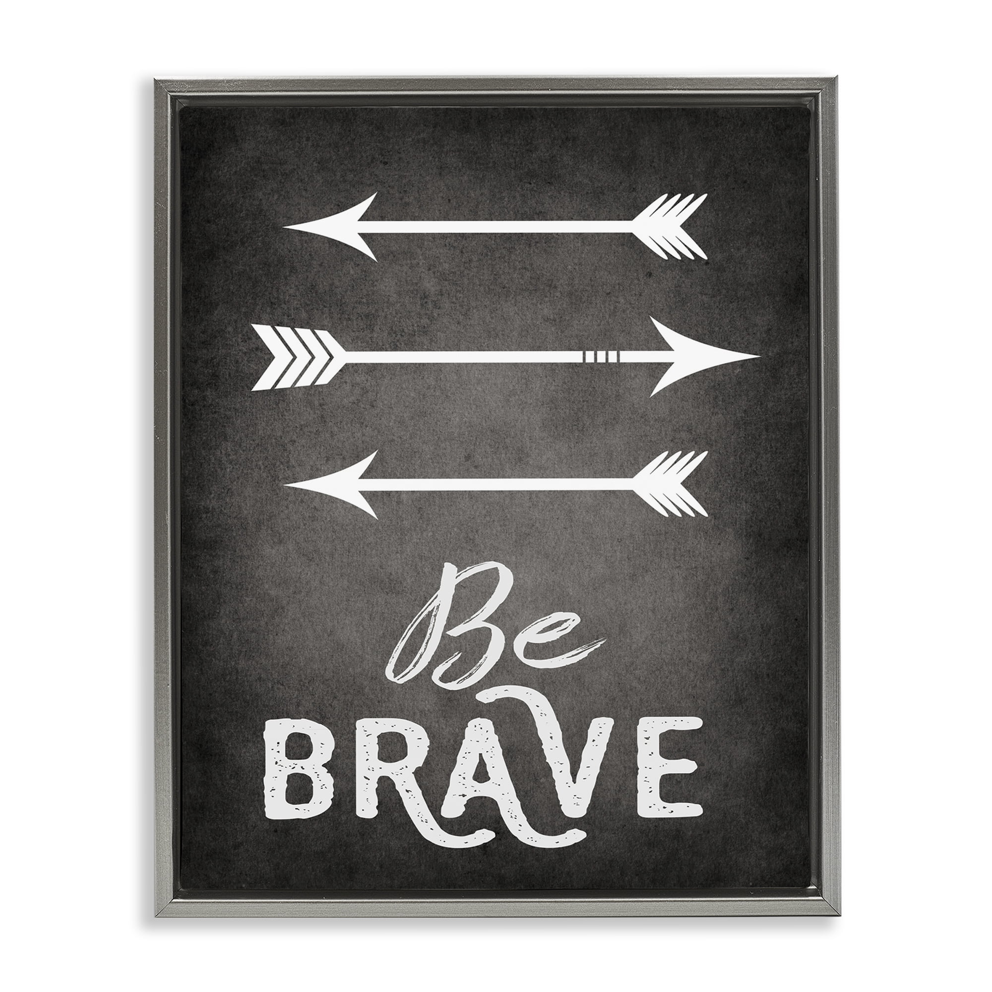 Stupell Industries Be Brave Arrows Typography Painting Gray Floater Framed Canvas Art Print Wall Art, 17 x 21