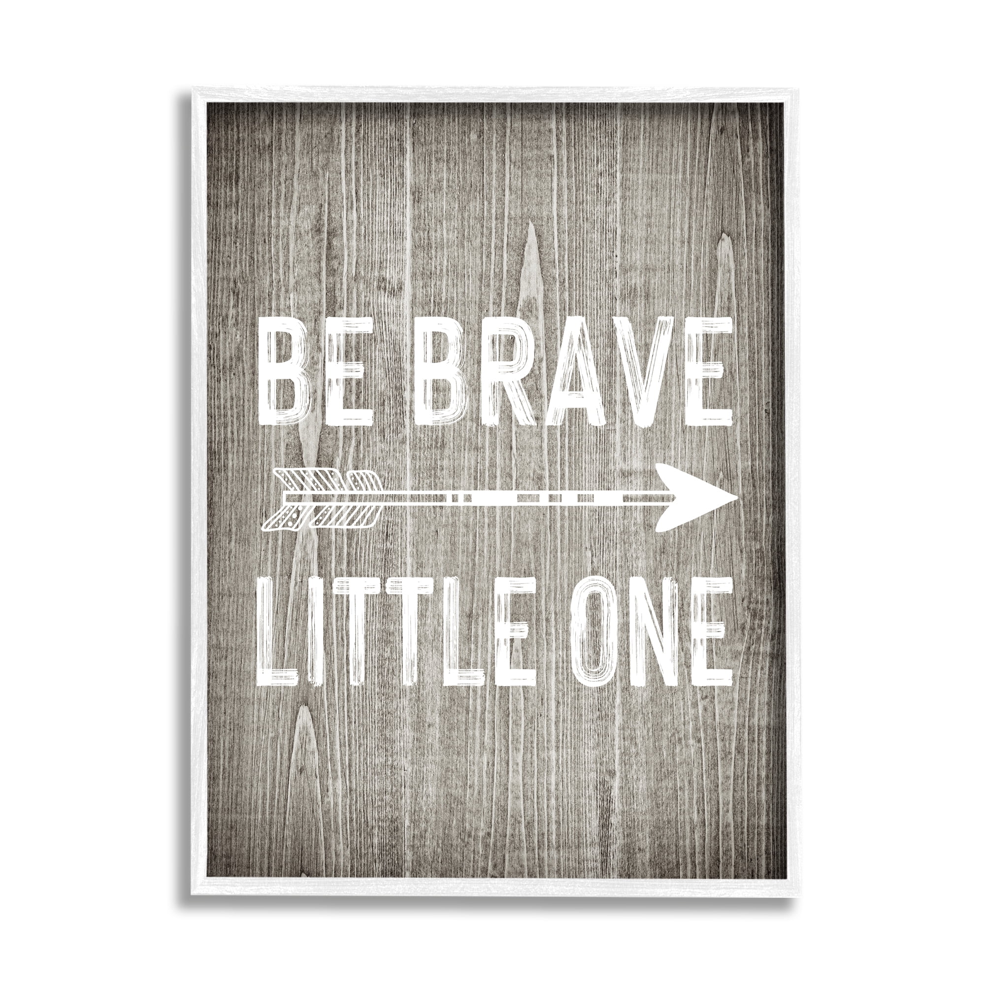 Stupell Industries Be Brave Little One Rustic Adventure Sentiment Grain Pattern Inspirational Painting White Framed Art Print Wall Art, 24 x 30