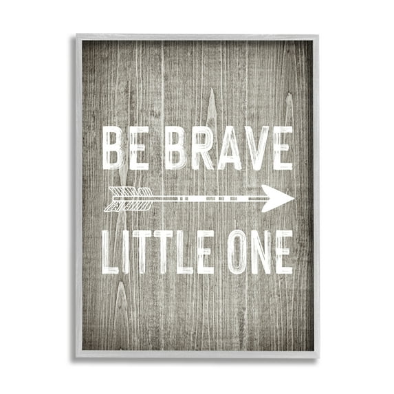 Stupell Industries Be Brave Little One Rustic Adventure Sentiment Grain Pattern Modern Painting Gray Framed Art Print Wall Art, 24 x 30, Design by Ashley Calhoun