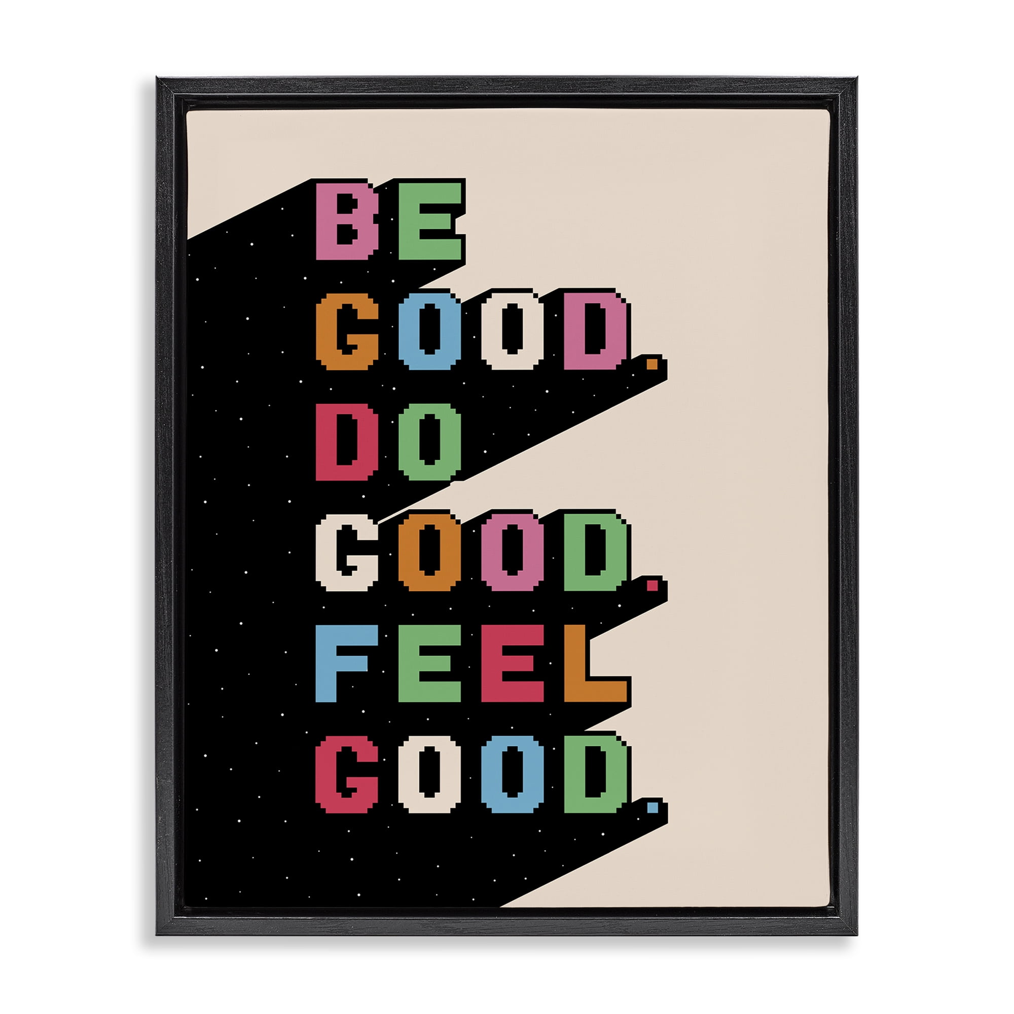 Stupell Industries Be Do & Feel Good Text & Numbers Painting Black Floater Framed Canvas Art Print Wall Art, 17 x 21