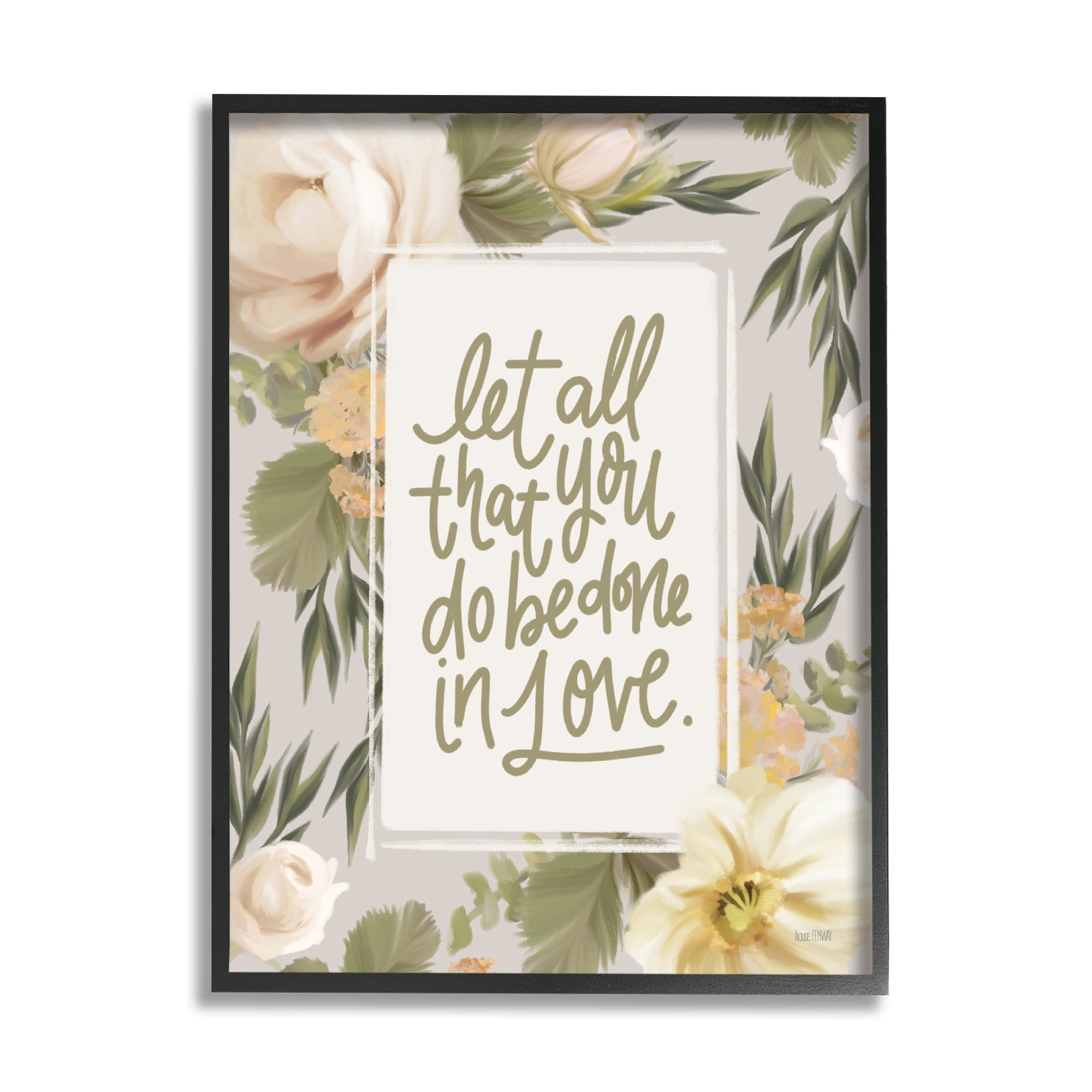Stupell Industries Be Done In Love Motivational Phrase Blushing White Florals Graphic Art Black Framed Art Print Wall Art, 16x20, by House Fenway