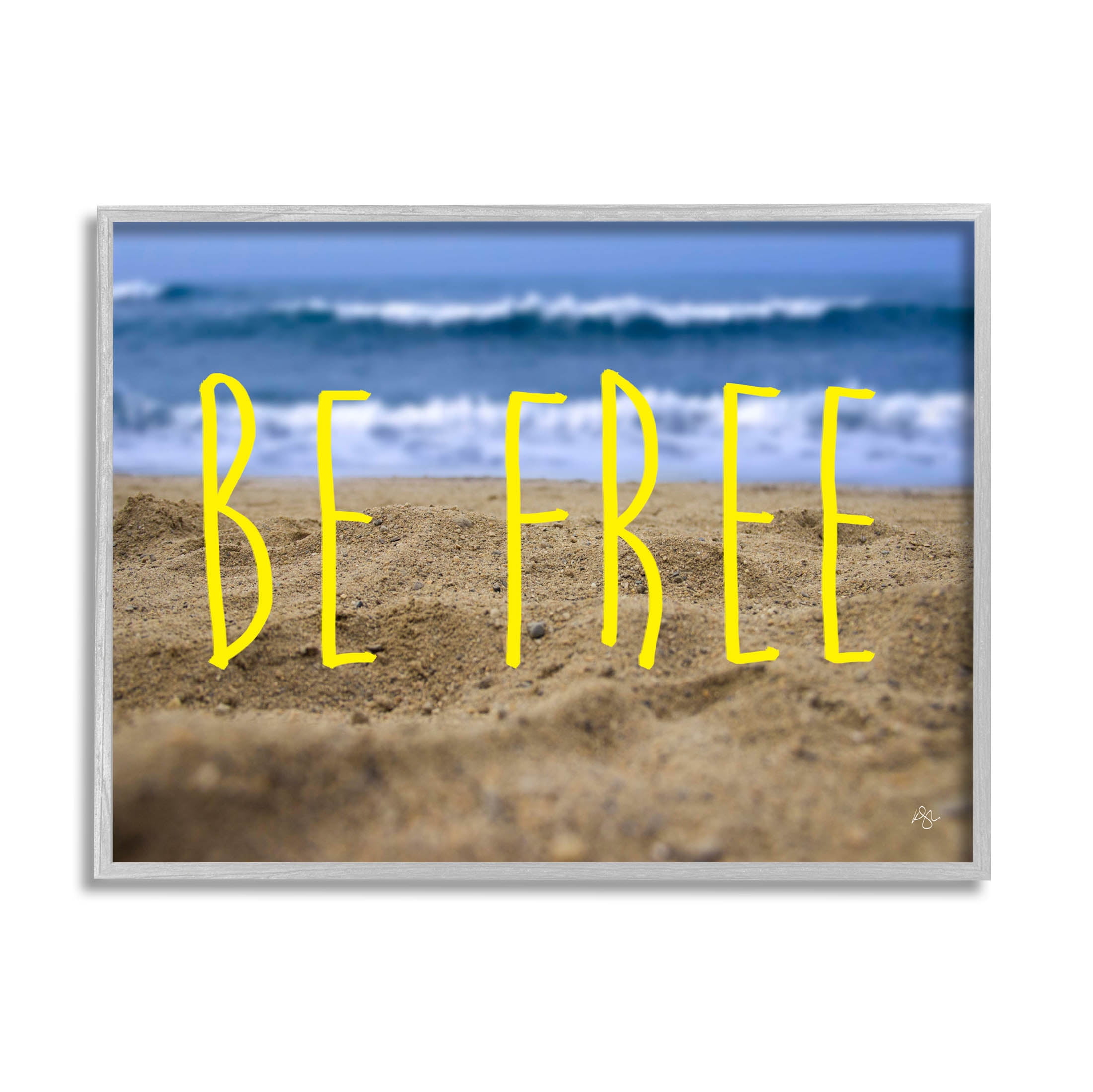 Stupell Industries Be Free Beach Waves Graphic Art Gray Framed Art Print Wall Art, Design by K. Kaufman