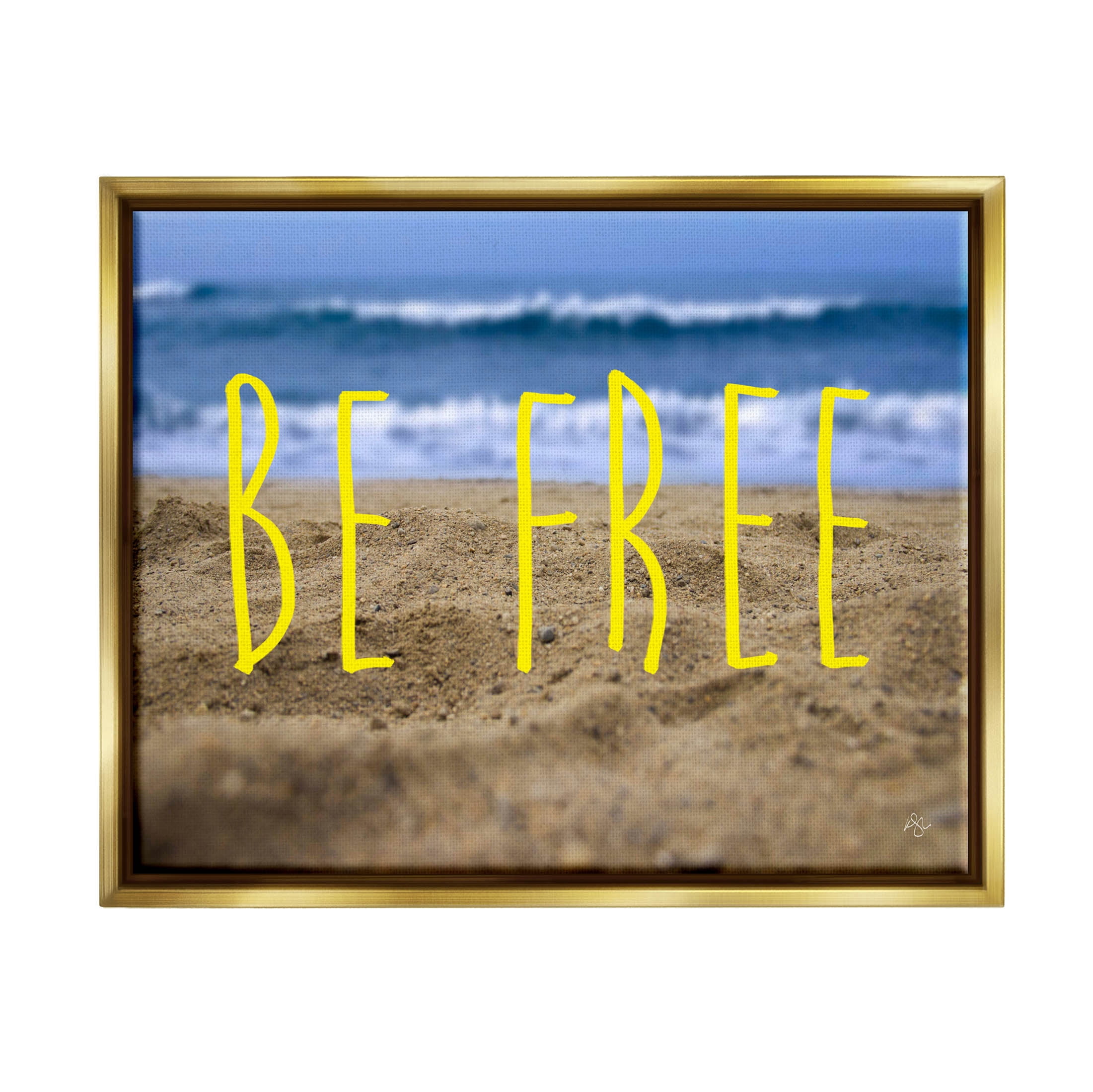 Stupell Industries Be Free Beach Waves Graphic Art Metallic Gold Floating Framed Canvas Print Wall Art, Design by K. Kaufman