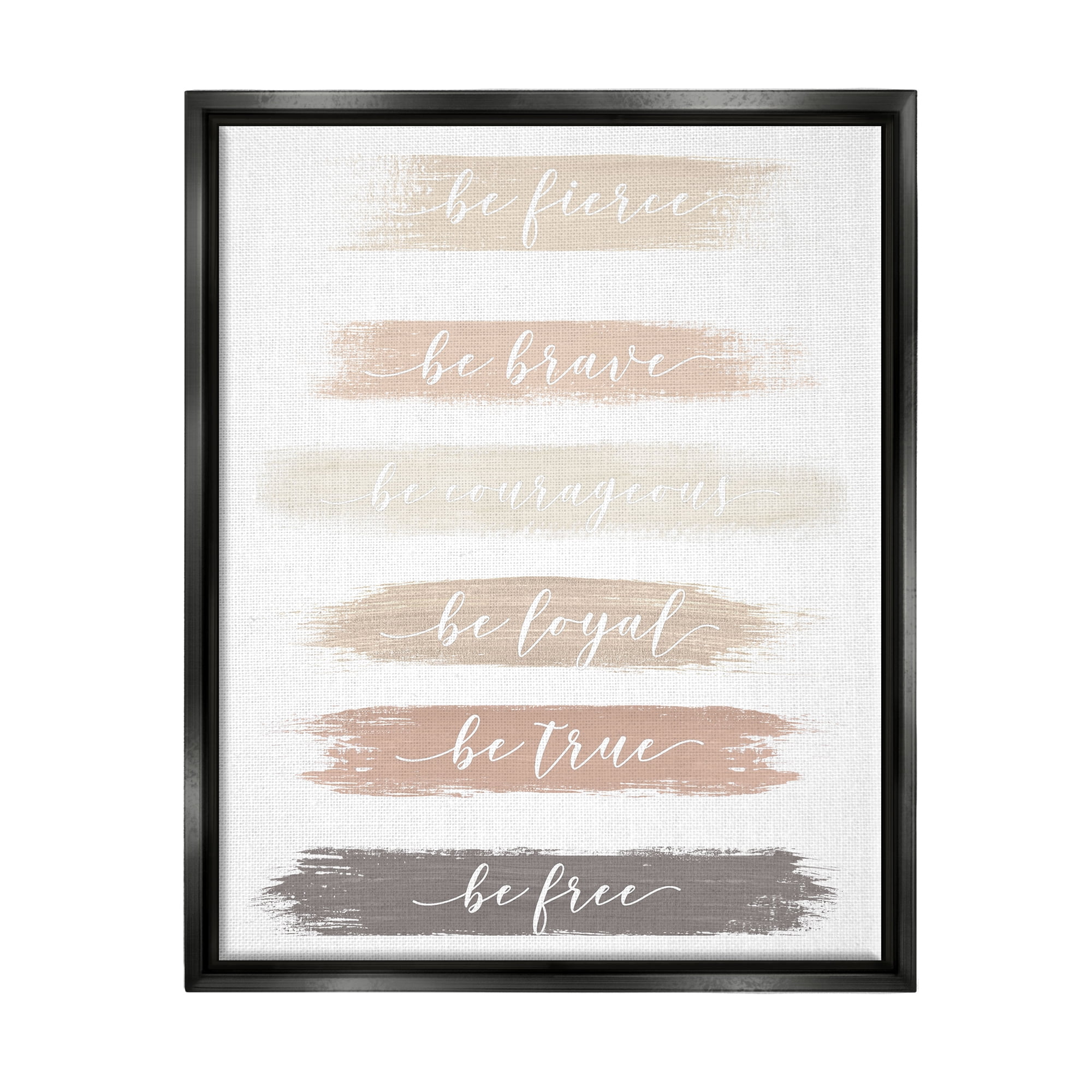 Stupell Industries Be Free Encouraging Paint Brush Stroke Neutral Tones Graphic Art Jet Black Floating Framed Canvas Print Wall Art, Design by Graffitee Studios