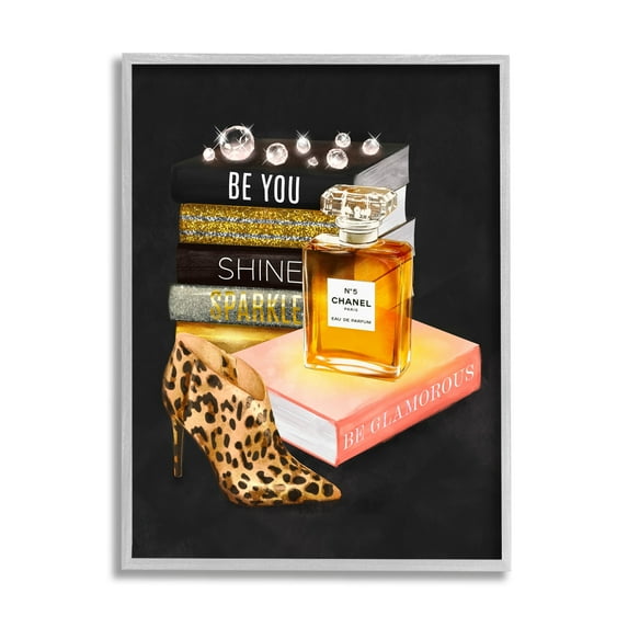 Stupell Industries Be Glamorous Perfume Bottle Cosmetics Leopard Heel Fashion,11 x 14, Design by Ziwei Li