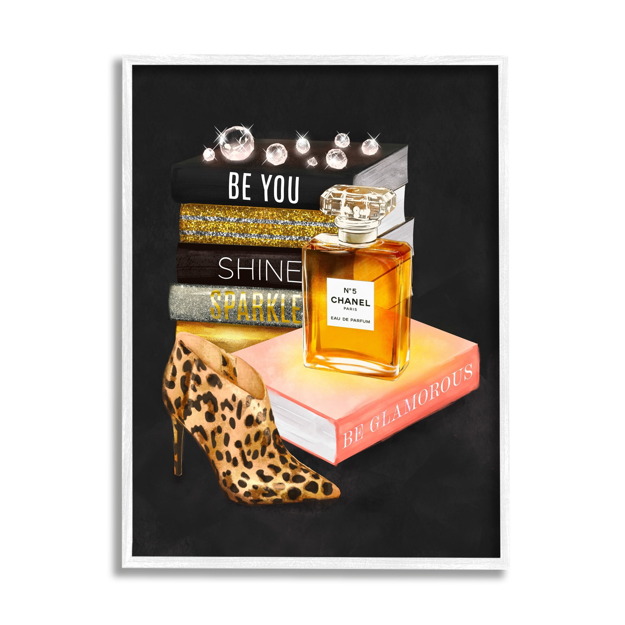 Stupell Industries Be Glamorous Perfume Bottle Cosmetics Leopard Heel Fashion,11 x 14, Design by Ziwei Li