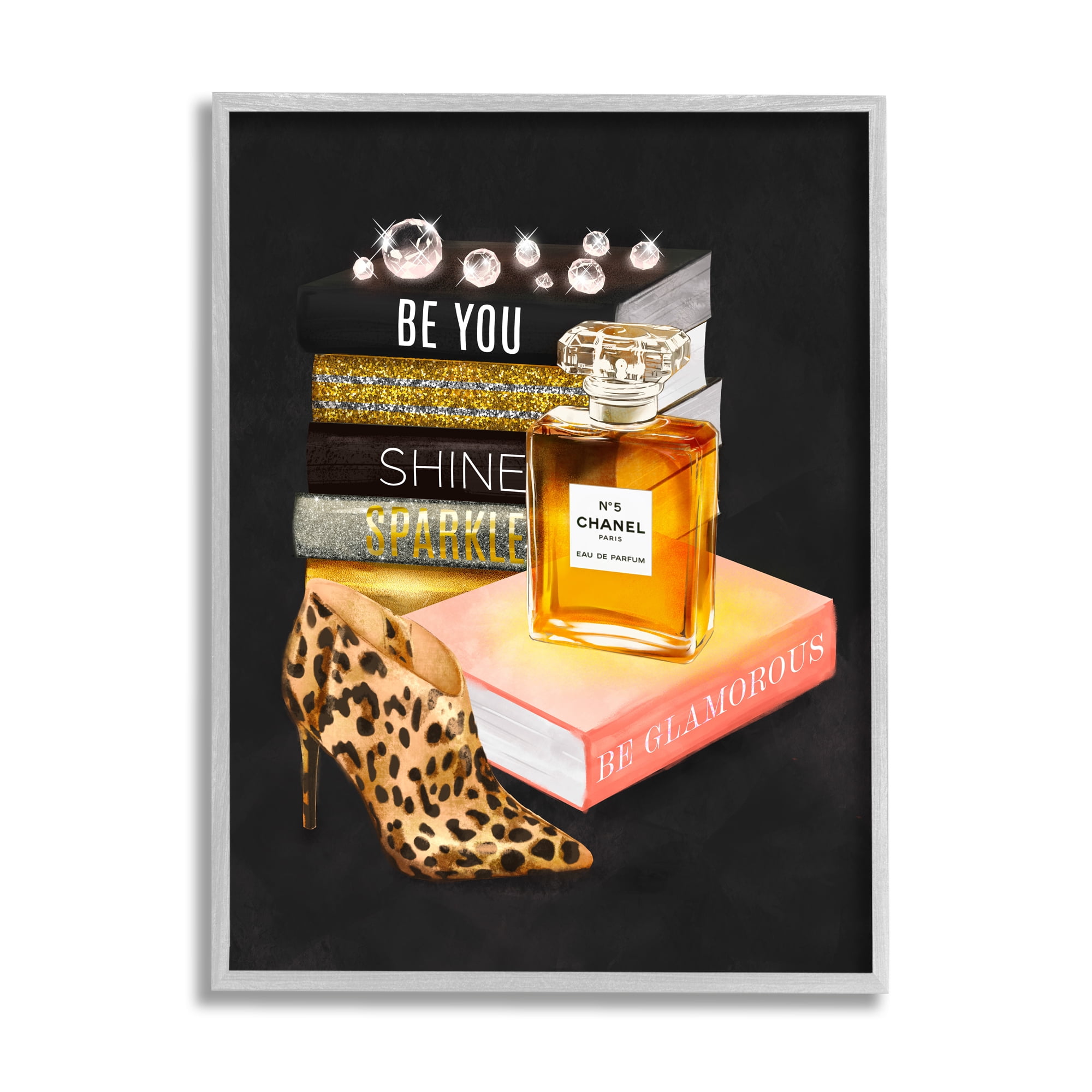 Stupell Industries Be Glamorous Perfume Bottle Cosmetics Leopard Heel Fashion,16 x 20, Design by Ziwei Li