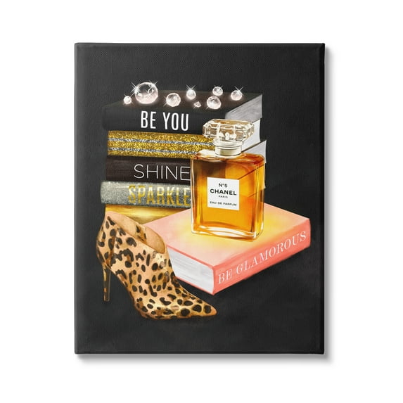 Stupell Industries Be Glamorous Perfume Bottle Cosmetics Leopard Heel Fashion,30 x 40, Design by Ziwei Li