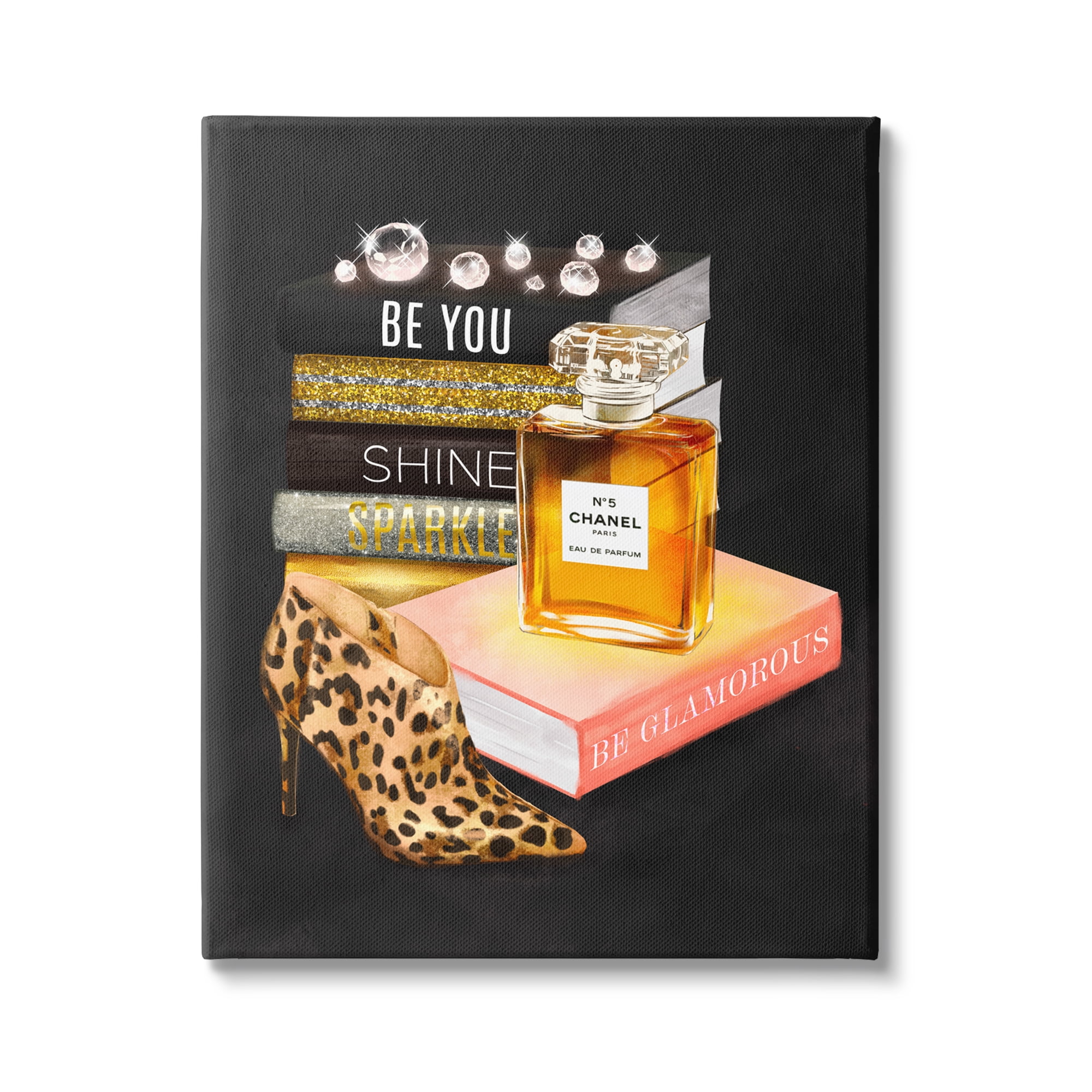 Stupell Industries Be Glamorous Perfume Bottle Cosmetics Leopard Heel Fashion,36 x 48, Design by Ziwei Li