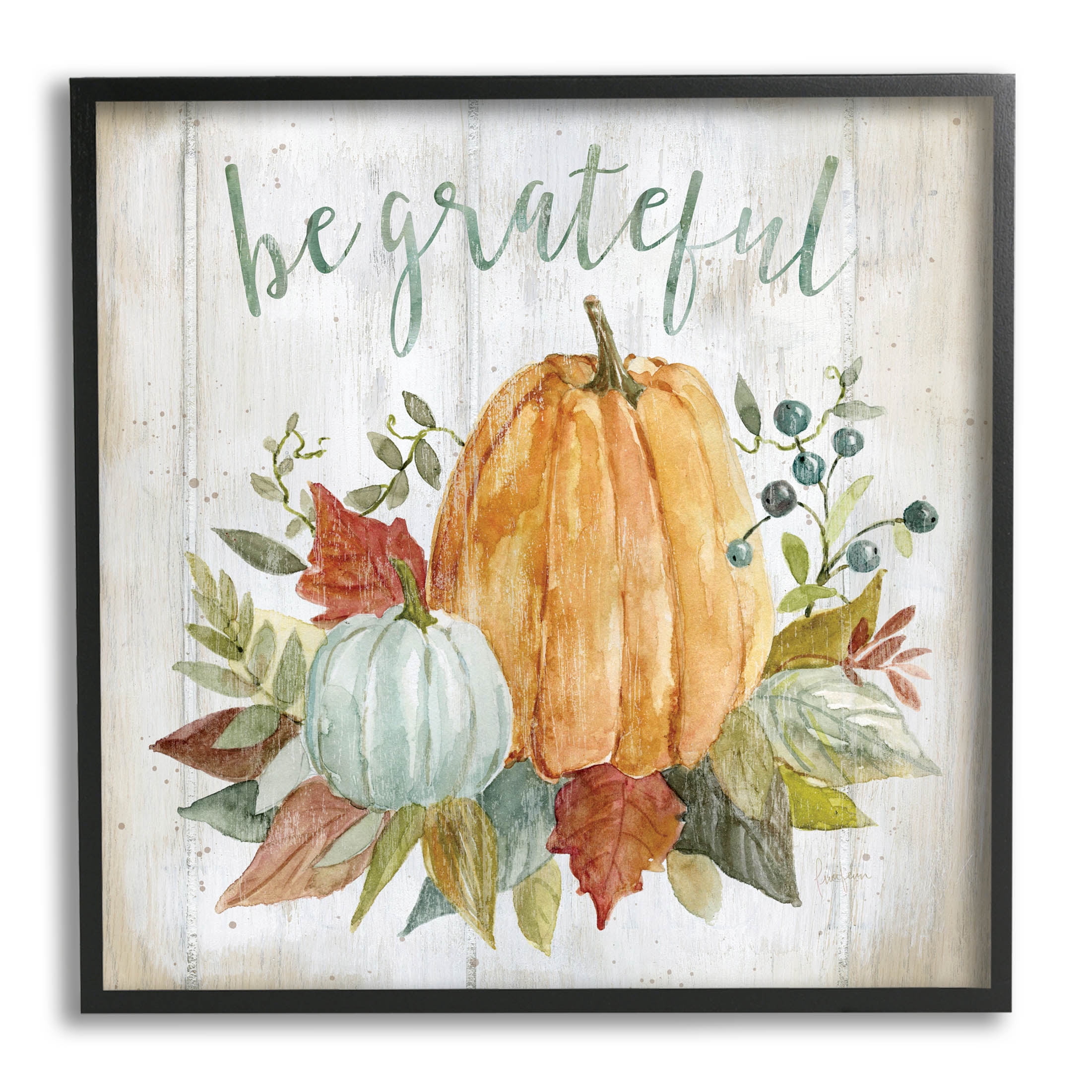 Stupell Industries Be Grateful Autumnal Botanicals Graphic Art Black Framed Art Print Wall Art, Design by Livi Finn
