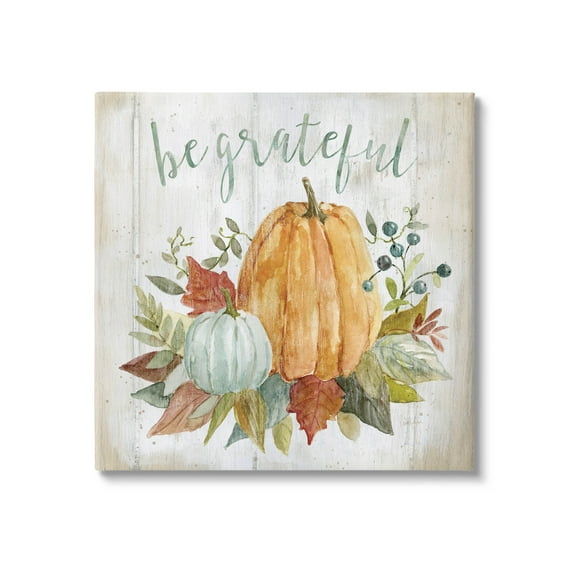 Stupell Industries Be Grateful Autumnal Botanicals Graphic Art Gallery Wrapped Canvas Print Wall Art, Design by Livi Finn