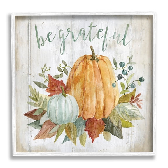Stupell Industries Be Grateful Autumnal Botanicals Graphic Art White Framed Art Print Wall Art, Design by Livi Finn